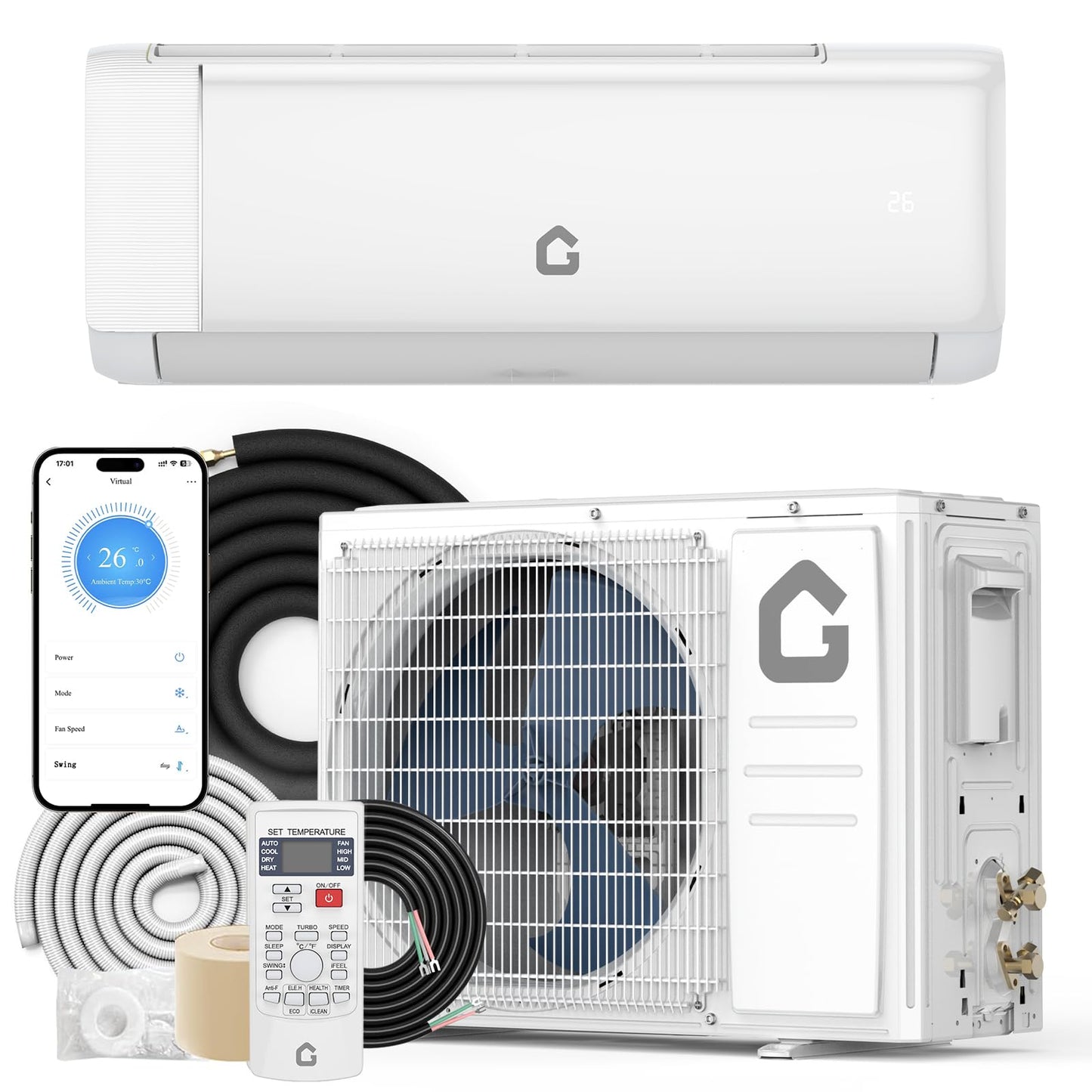 18,000 BTU Air Conditioner & Heater Pump, Covers Room Up to 1000 Sq. Ft, Enabled WIFI 21 SEER2 230 V Energy Efficient Ductless Air Conditioner, Mini Split AC & Heater Pump w/Inverter
