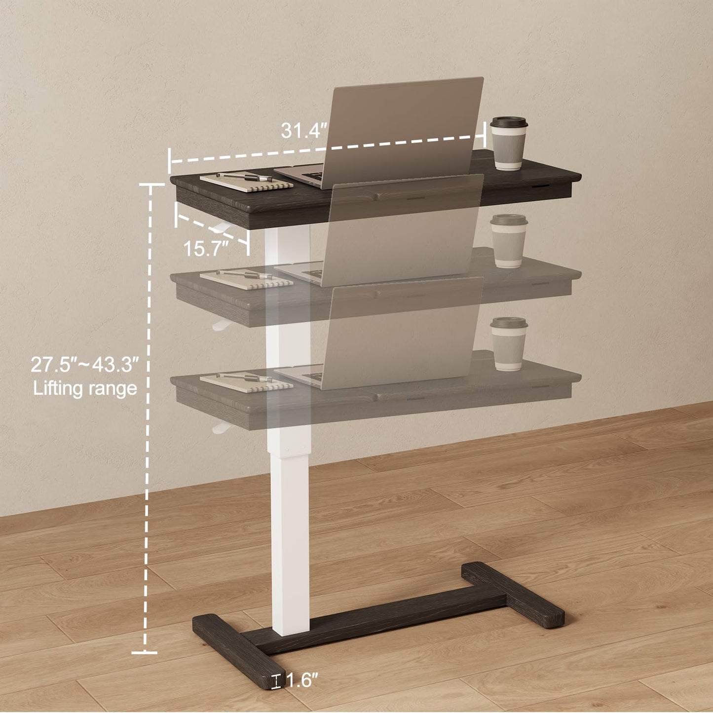 Muwuele Solid Wood Overbed Bedside Table with Wheels,Tilt Top Hospital Bed Table Adjustable Over the Bed,Rolling Bed Desk for Hospital and Home Use (Black)