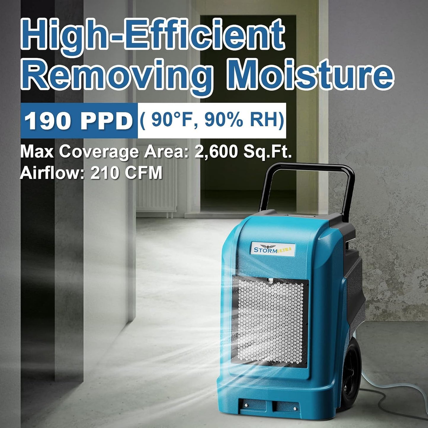 ALORAIR 190 Pints LGR Commercial Dehumidifier with Pump & Drain Hose, Up to 2,600 Sq.Ft, Portable Industrial Dehumidifiers with Handle, Water Damage Restore, Basement, Garage