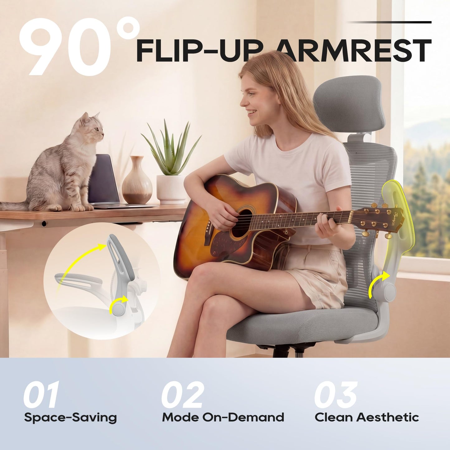 Ergonomic Office Chair, High Back Mesh Office Chair with Adjustable Lumbar Support, Flip-Up Armrests, Swivel Computer Desk Chair for Home Office