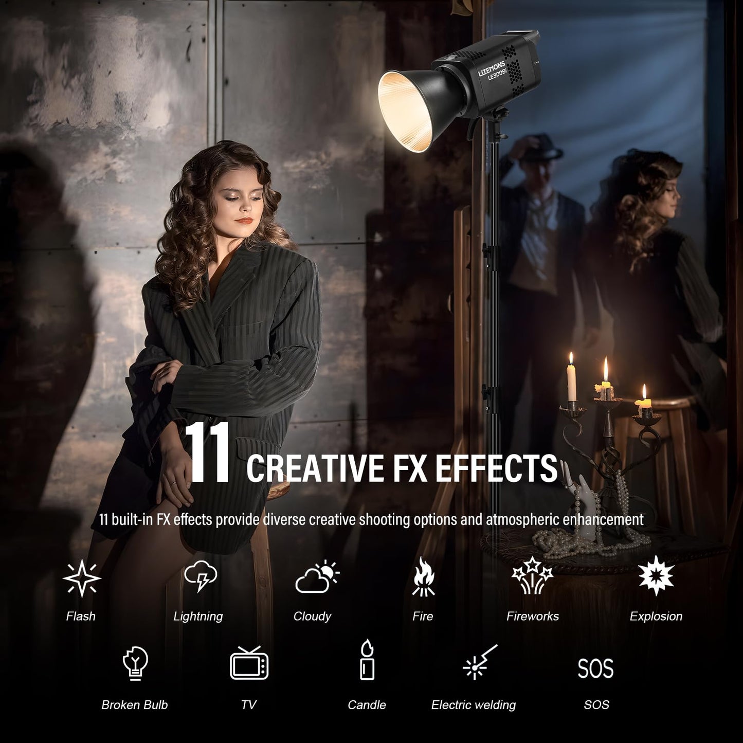 GODOX LE300Bi Light Kit, Godox Litemons LE300Bi Video Light with Softbox Light Stand, Bowens Mount, DMX/Bluetooth APP Control, NFC Connection, 2800K~6500K, 58900Lux@1m, CRI/TLCI98, 11 Fx Effects