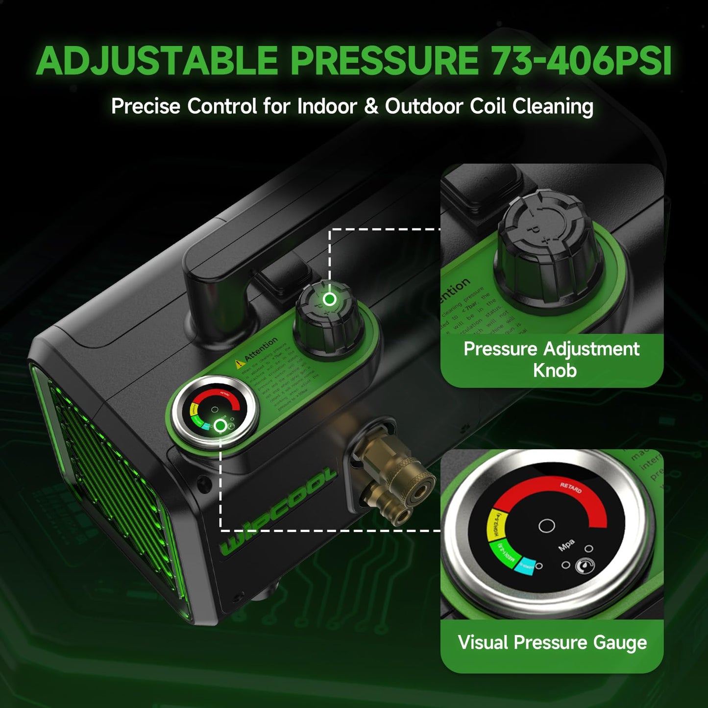 WIPCOOL C28T Crankshaft-Driven HVAC Coil Cleaning Machine, 72–406 PSI Adjustable, 3/4 HP Portable High Pressure Washer with Long Service Life