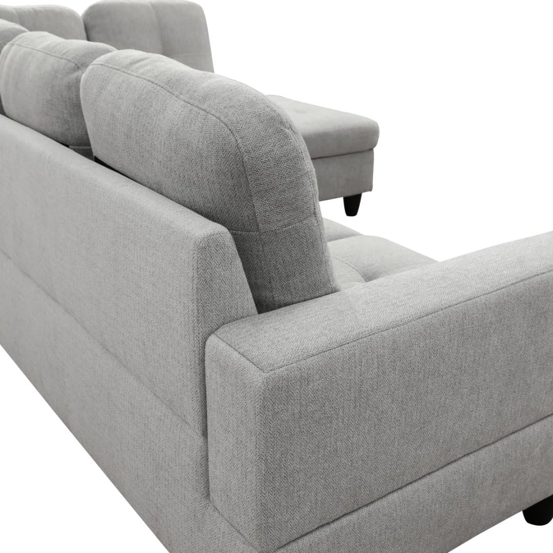 UOCFYK L-Shaped 3-Piece Flannel Sofa with Storage Ottoman Set, Sectional Couch Sofa Set for Living Room, Office, Small Space, Light Grey