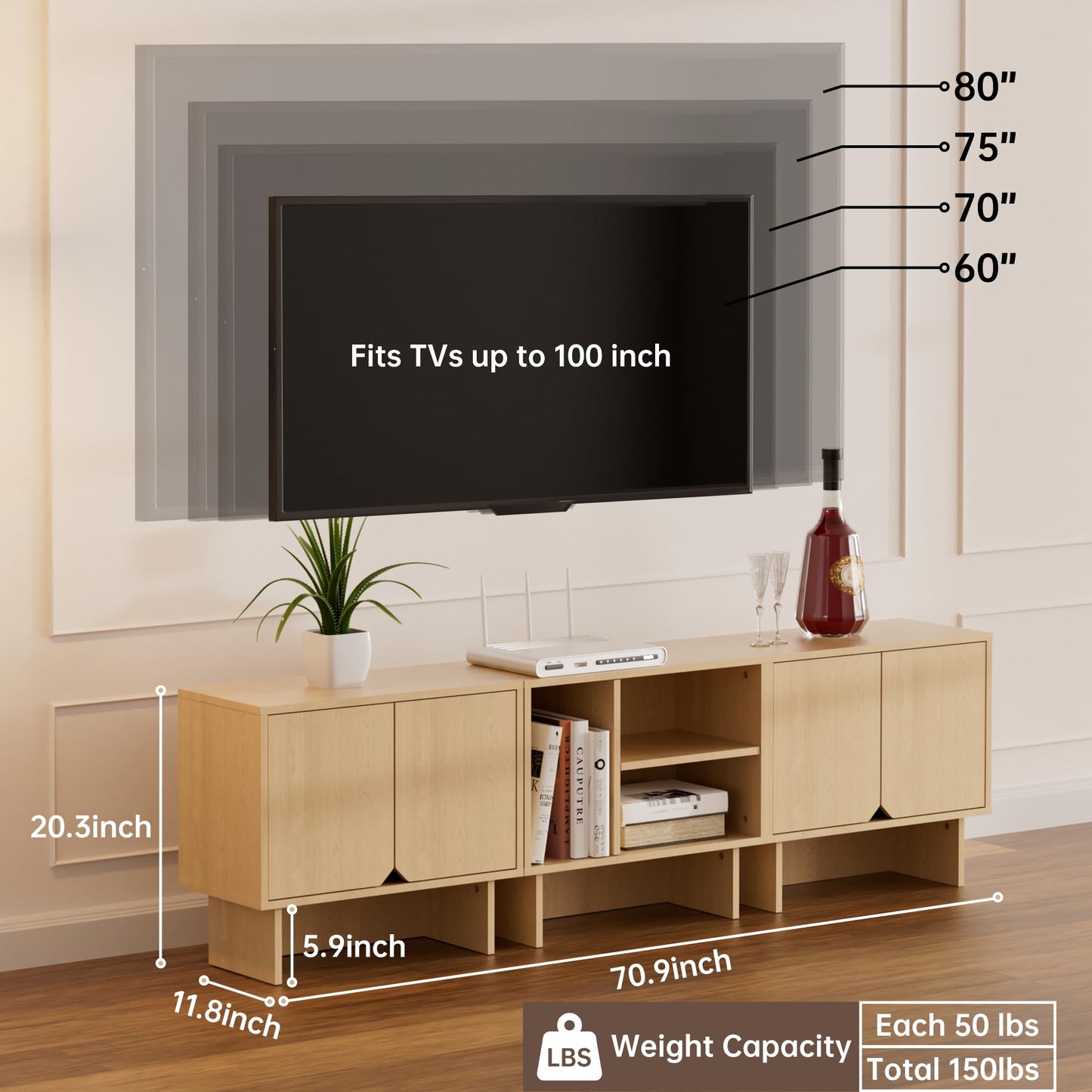 Lab Cosi Modular TV Stand for 70-Inch TV,Modern 3pcs Storage Sideboards,Bookcase,End Table,Nightstand,Buffet Cabinets,Coffee Table for Living Room,Dining Room,Bedroom, Natural
