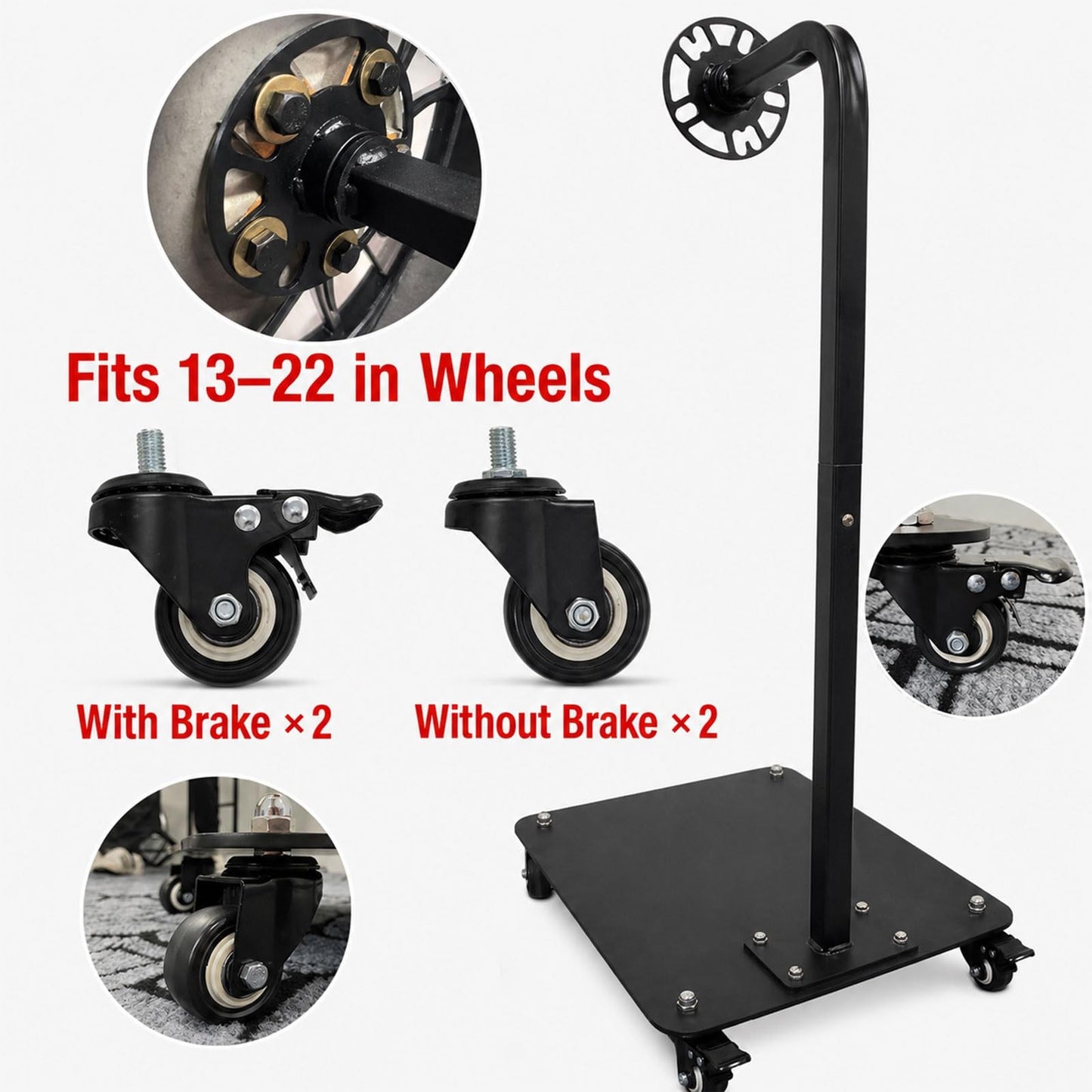 Rotating Tire Wheel Display Stand, Black Iron Rim Display Rack with Premium Bearings, Stable Holder for Auto Shop, Tire Store, Wheel Showroom, Garage, Wall Mount, Bench or Floor Use Optional(Shape 3)