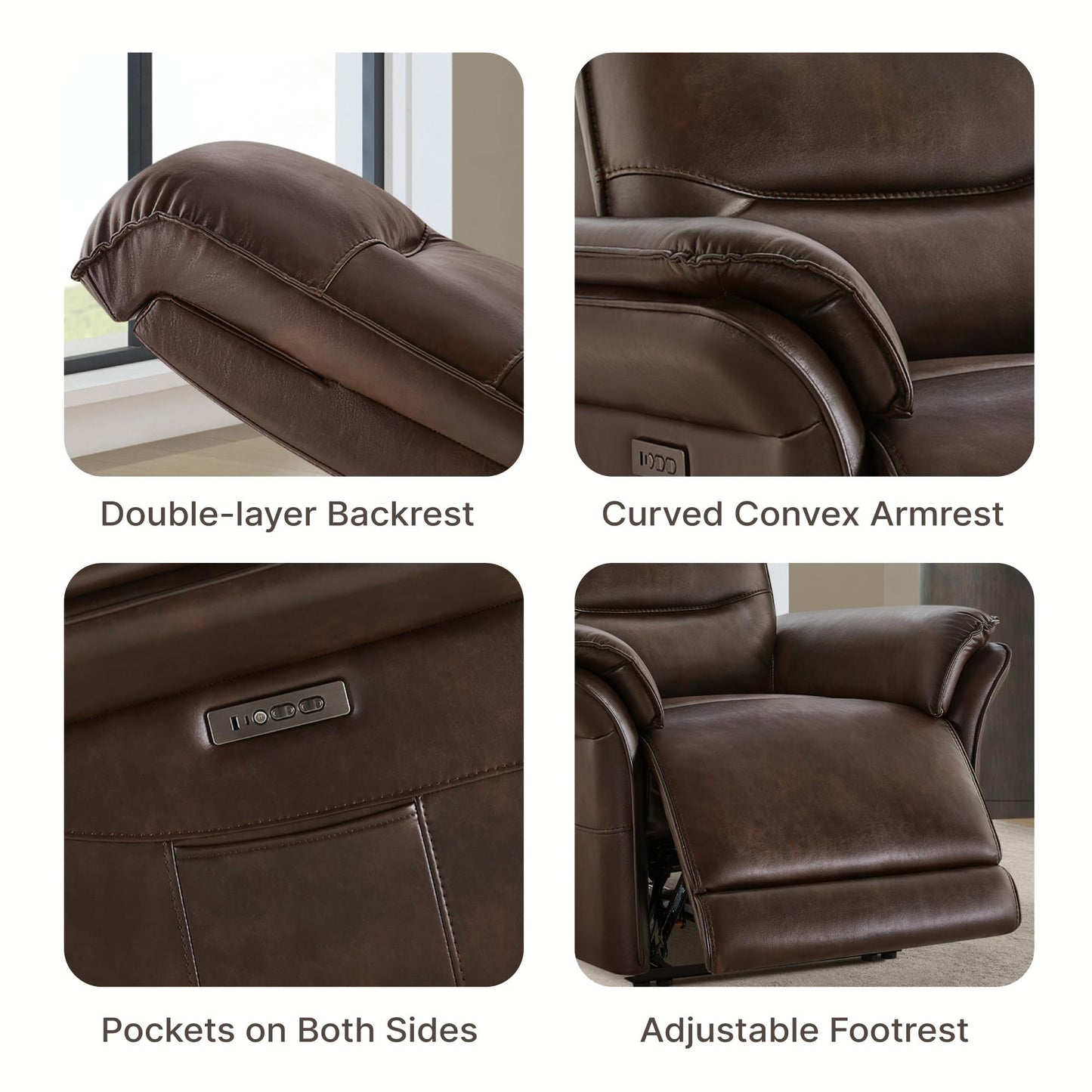 KISLOT Power Recliner Chair with Adjustable Headrest and Footrest, Dual Motor Leather Reclining Chair with USB/Type-C Charging, Zero Gravity Modern Electric Recliner for Adults Living Room Bedroom