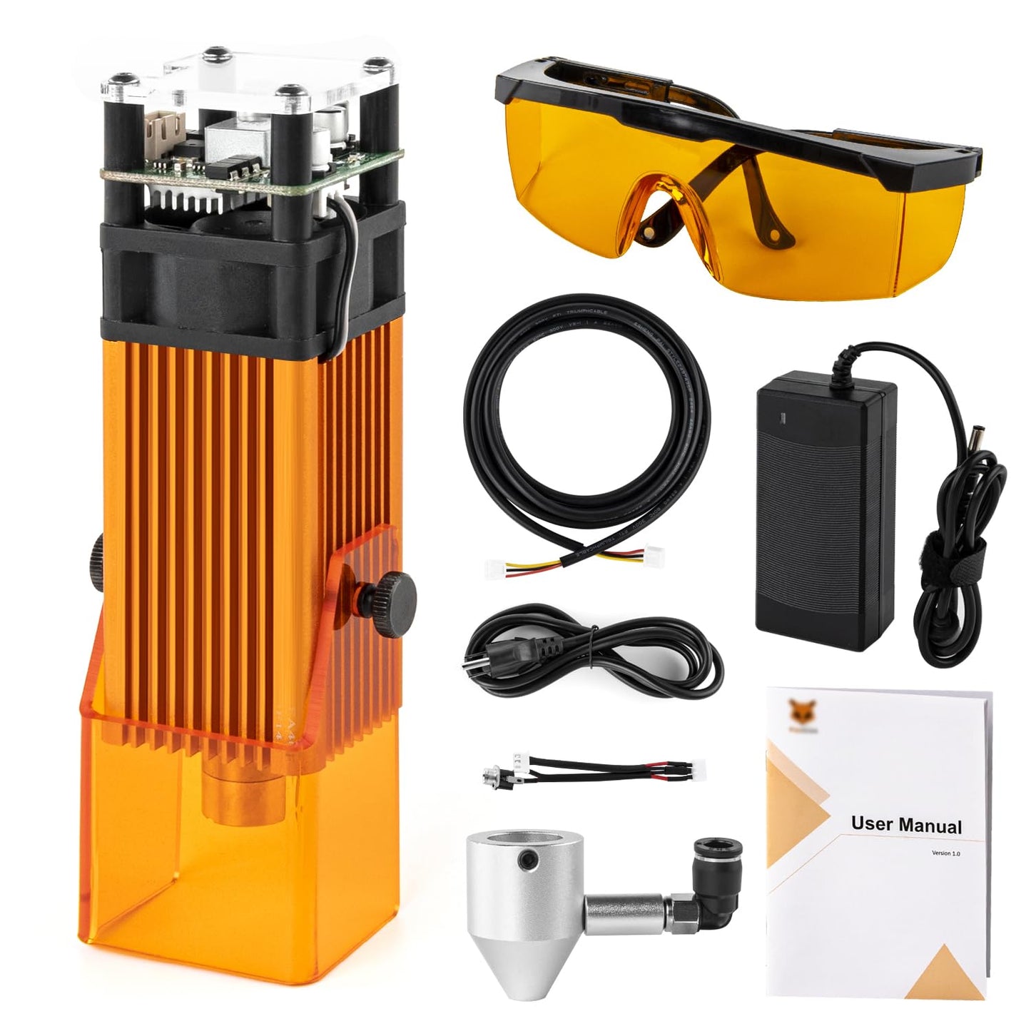 FoxAlien Fixed-focus FA40W Engraver Module Class 4 450nm PWM TTL for FoxAlien Masuter 4040, Masuter Pro, 4040-XE, WM3020, XE-PRO, Vasto Series CNC Engraving Machine (10000mW Optical Output)
