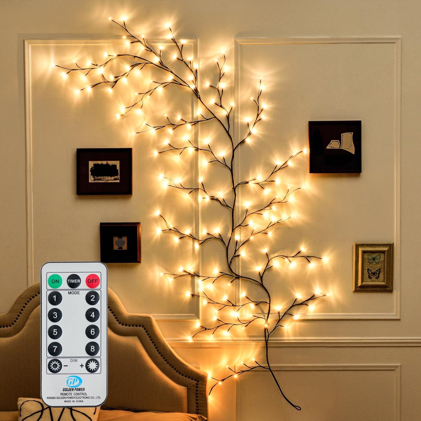 CAMANTU Willow Vine Lights, 160 LEDs, 9.5 ft, Remote Control, 8 Modes, Indoor Christmas Decor, Brown