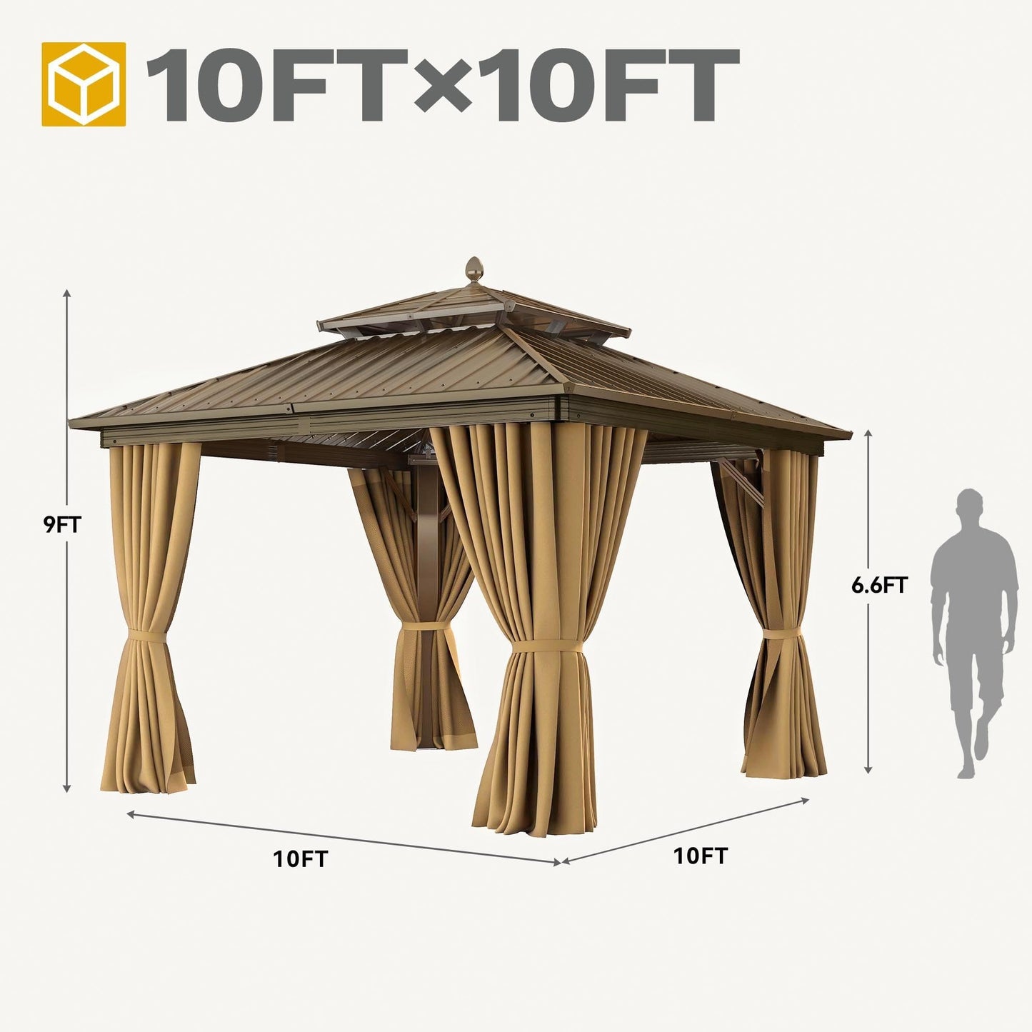 DWVO 10x10ft Aluminum Gazebo Hardtop Double Roof Canopy Outdoor Gazebo Galvanized Roof with Netting and Curtain Garden Tent for Patio, Backyard and Deck