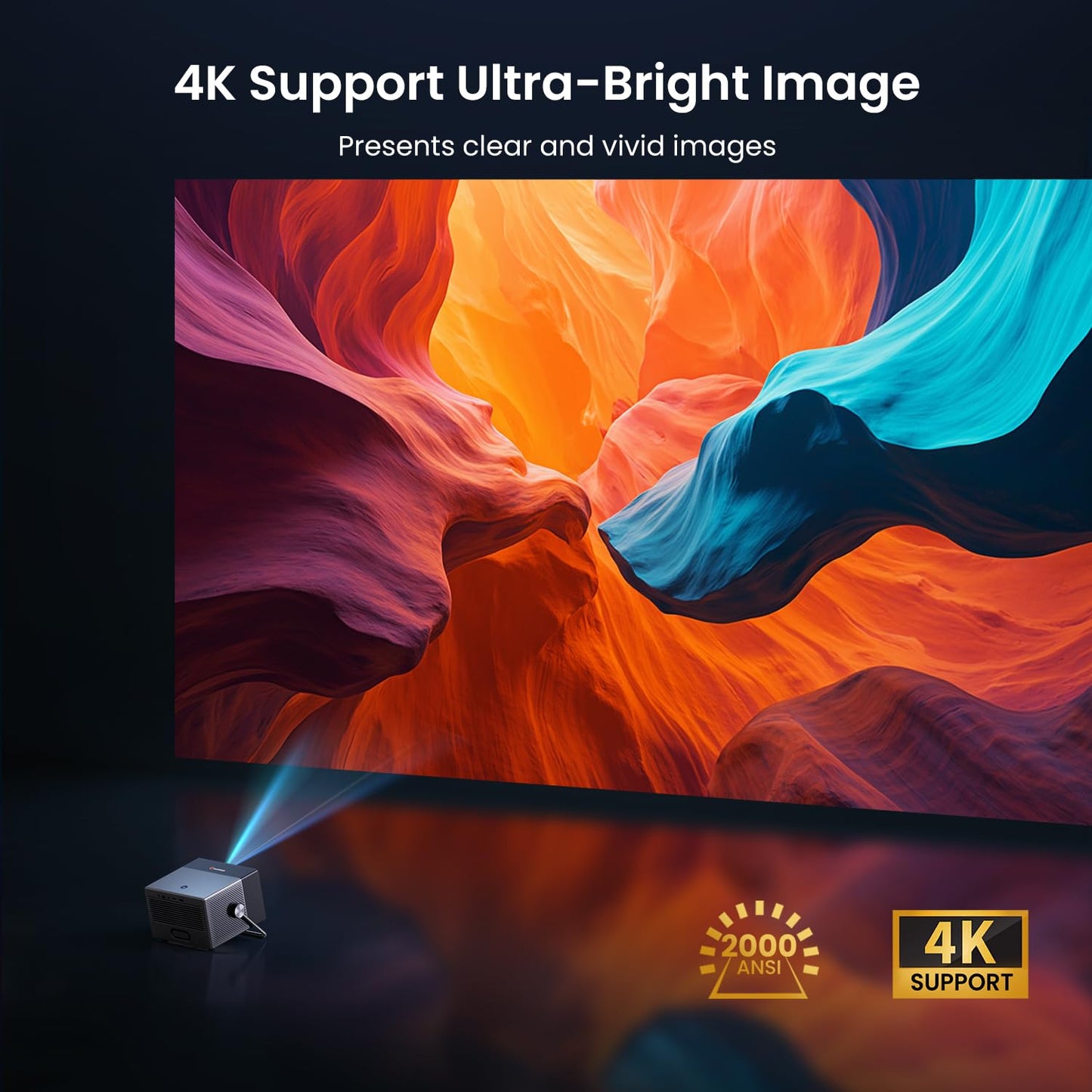 2000 ANSI Official Licensed Google TV Outdoor Projector 4K Full HD, Smart Projector with Wifi and Bluetooth, Auto Focus, Dolby Sound,Built-in Apps,HAPPRUN Indoor Home Theater for Phone/TV Stick/PC/PS5