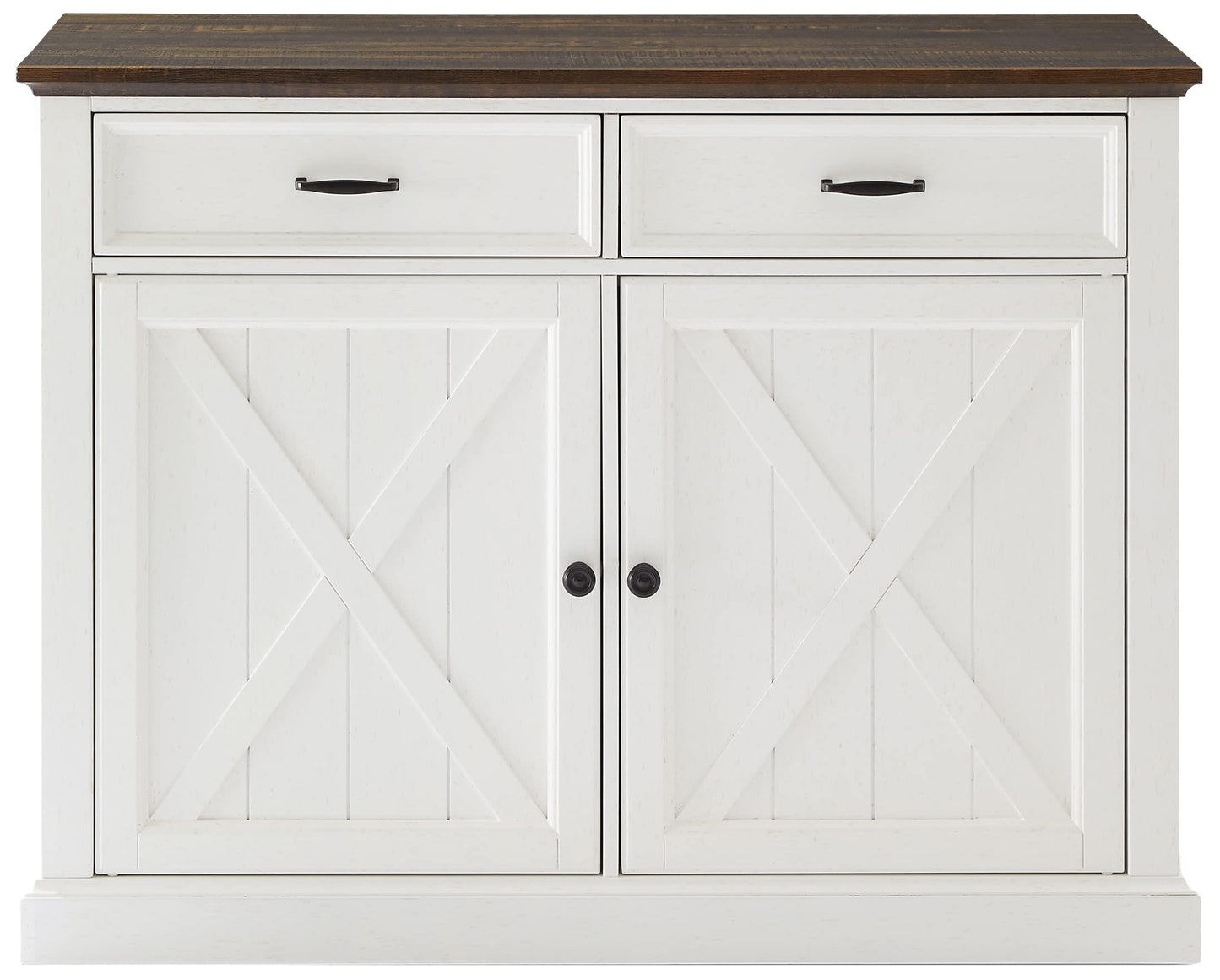 Crosley Furniture Clifton Kitchen Storage Island, Microwave Stand, Coffee Bar and Set of 2 Upholstered Saddle Stools, Distressed White/Black
