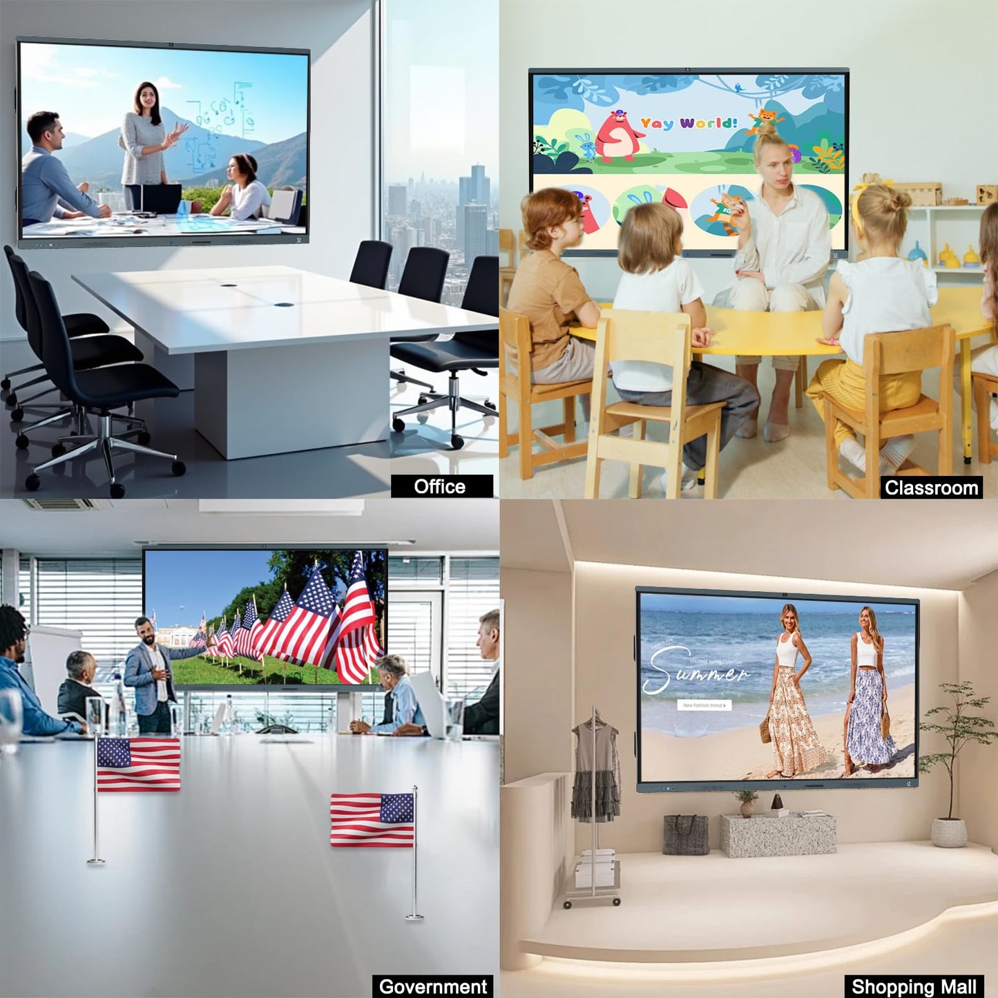 LINGHUFOX Smart Board, 86 Inch 4K Touchscreen Interactive Whiteboard with Windows 11 Pro 13th & Android 13, All in One Computer Display Built in AI Camera and 8 Mics for Office Classroom Home