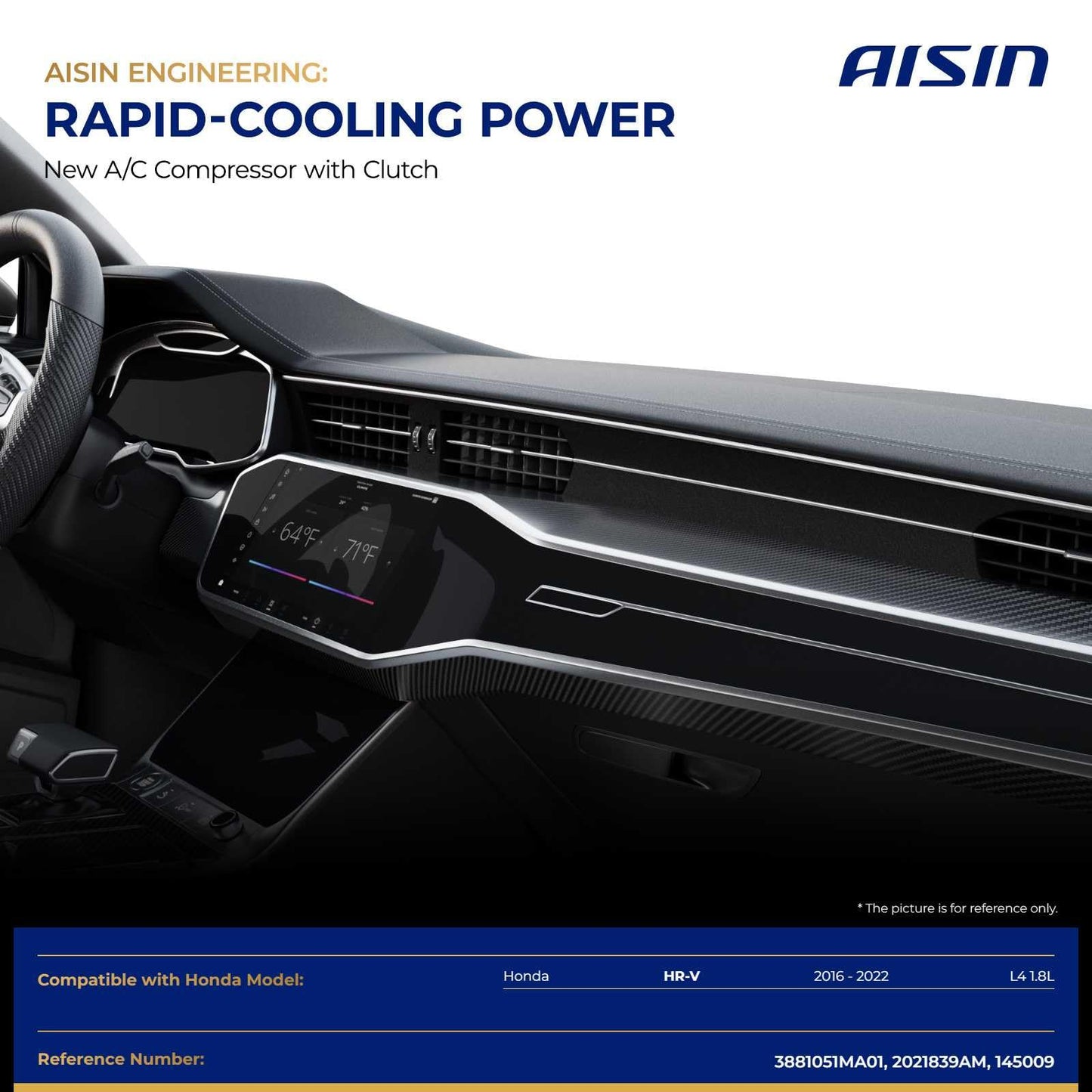 AISIN AFTERMARKET ACCH-00790 Air Conditioner AC Compressor - Compatible with Honda HR-V 2016-2022 1.8L - with 6-Pulley Groove, with Clutch