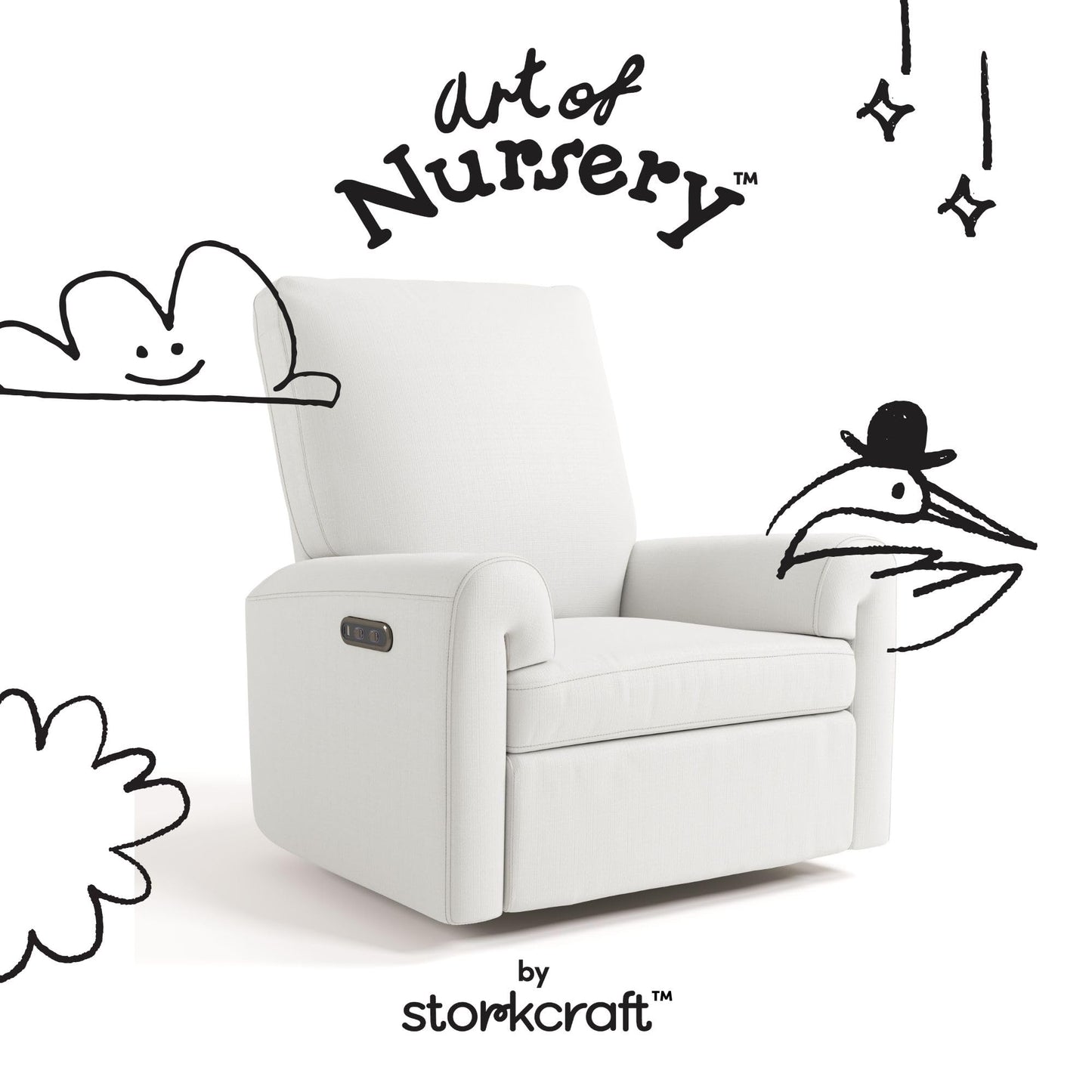 Storkcraft Sorrento Deluxe Power Recliner Swivel Glider – Premium Electronic Nursery Rocking Chair, Oeko-TEX 100 Certified, Includes Dual-USB Charging Port with USB-A & USB-C (Ivory Basketweave)