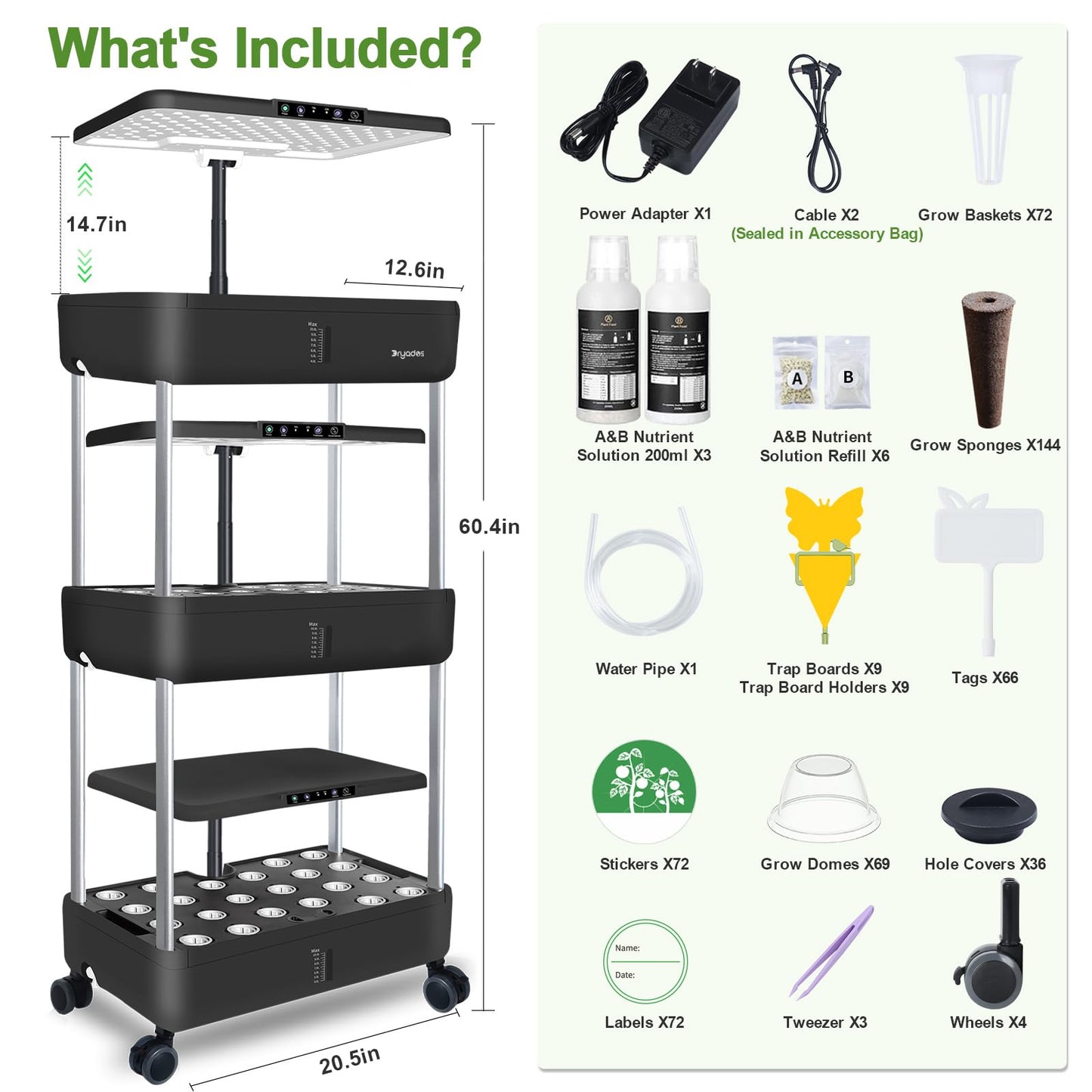 Hydroponics Growing System Indoor Garden - DRYADES Herbs Garden Kit Indoor with LED Grow Light Grow Anything Plants Germination Kit (No Seeds) Harvest Vegetable Lettuce for Home Kitchen (66 Pods)