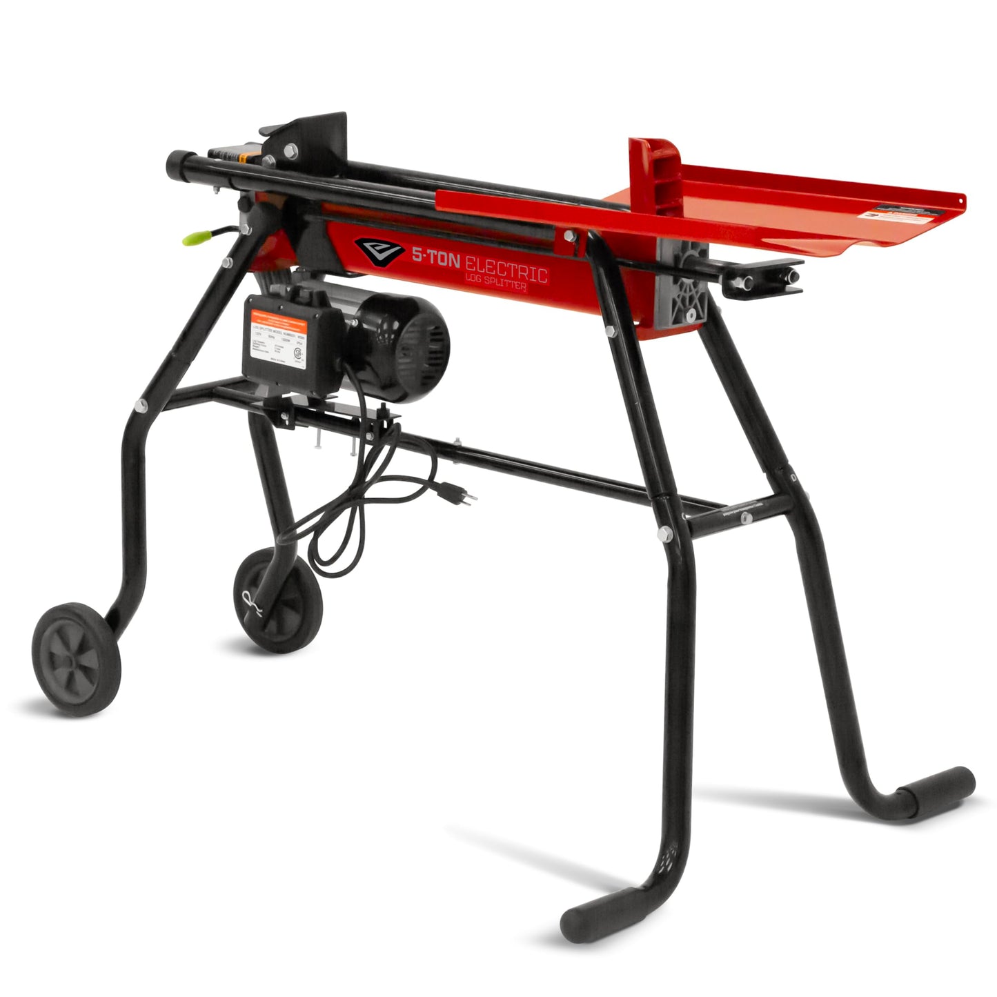 Earthquake 5-ton Electric Log Splitter with Stand and Tray, 1500-Watt Motor, Precision Pump Gears, Copper Motor Windings, Sturdy Transport Wheels, 44099