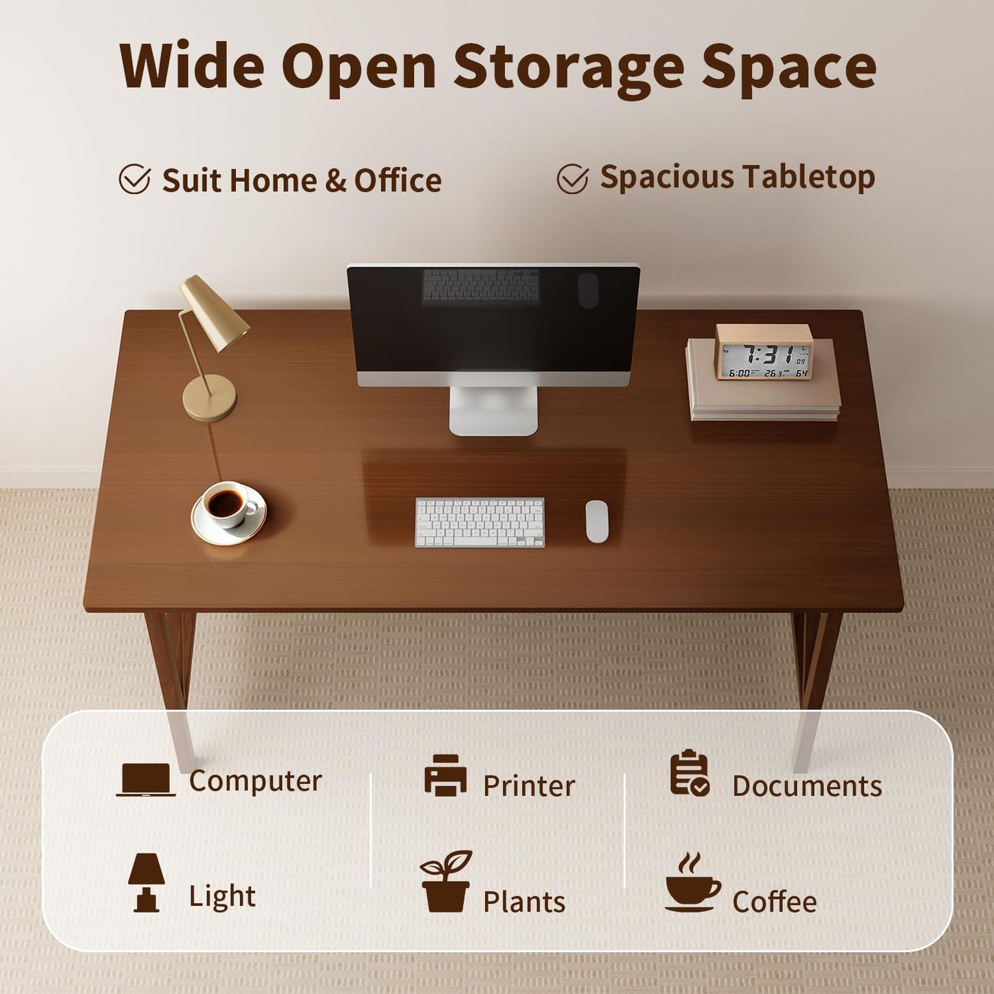NELYE Modern Solid Wood Desk - 48" Simple Computer Table for Home Office Study Writing Workstation in Walnut, 48" W x 24" D