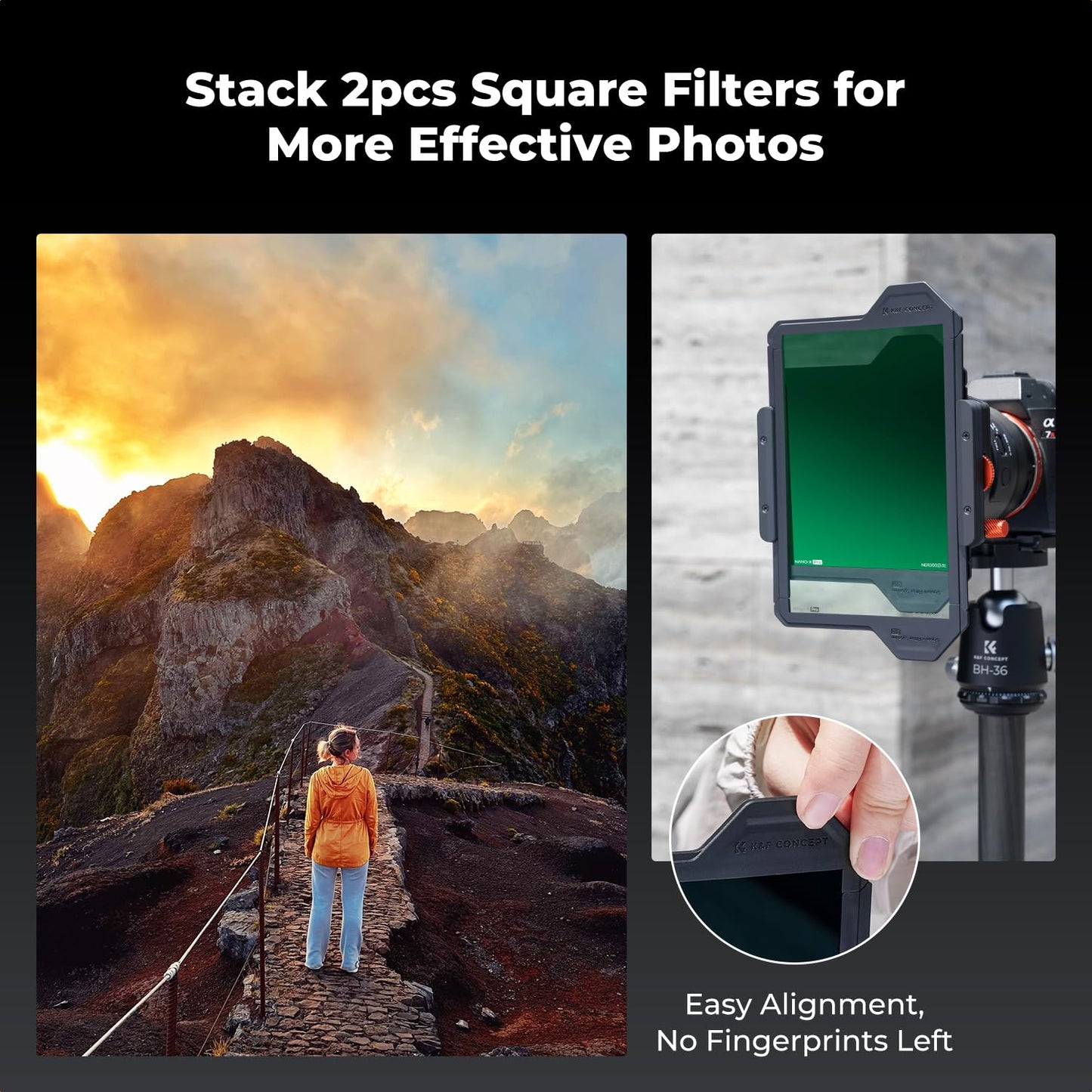 K&F CONCEPT X PRO Square Filters Holder System Kit (Filter Holder + 95mm Circular Polarizer + Square GND8 Filter + ND1000 + 4 Filter Adapter Rings) for Camera Lens