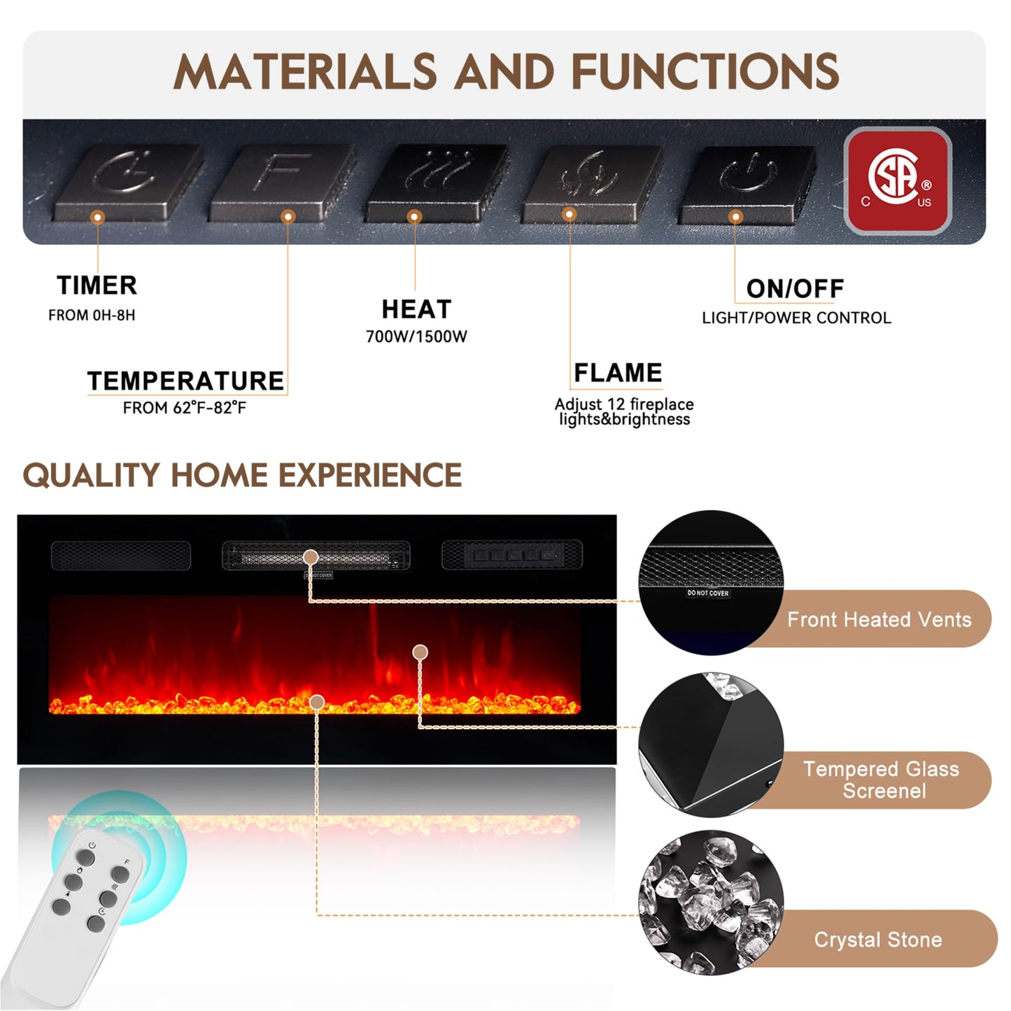 OneBlis 80" Fireplace TV Stand for TVs UP to 90", Electric Fireplace Entertainment Center with LED Lights & Storage Cabinets, TV Console for Living Room, Office, Black-Black