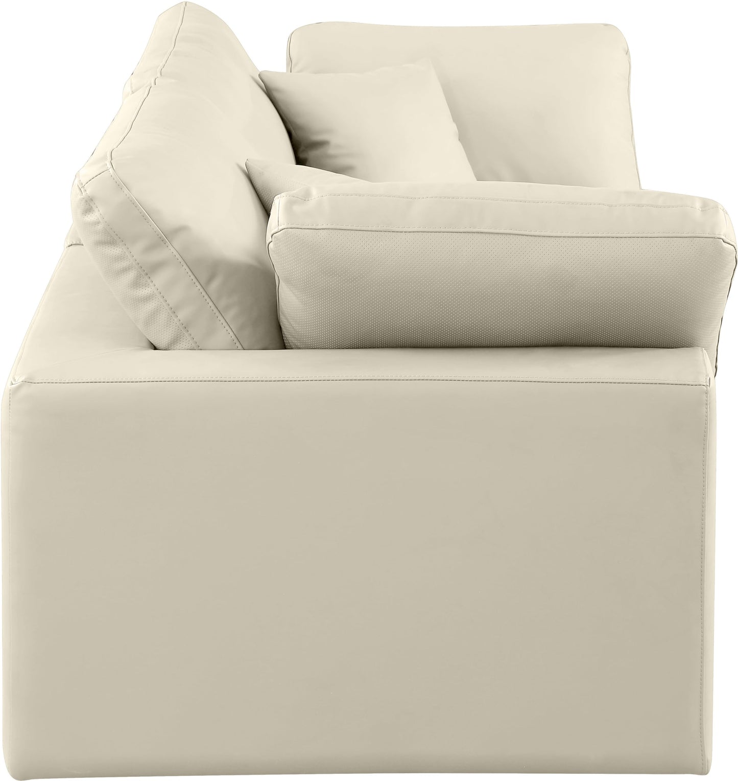 Meridian Furniture 188Cream-S80 Comfy Collection Modern | Contemporary Upholstered Modular Sofa with Soft Cream Vegan Leather, Fiber-Filled, 80" W x 40" D x 34.5" H, Cream