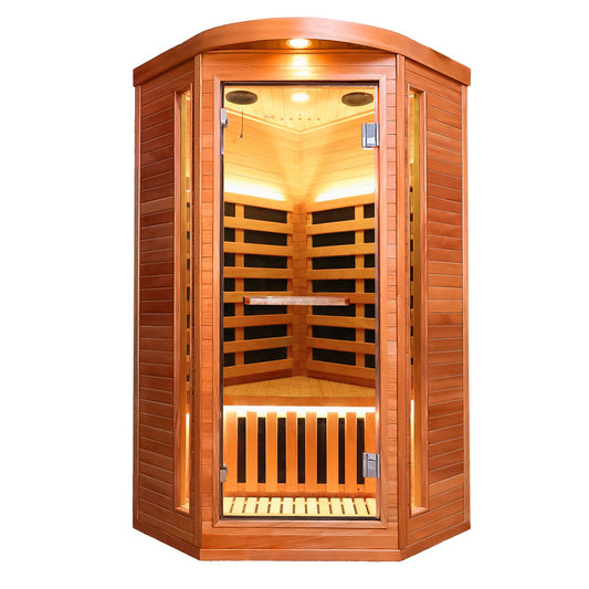 ToTibuy Corner Sauna Far Infrared Sauna 1 Person Home Saunas Indoor Wood Spa Room 1300W 120V with Red Light Bluetooth Speakers 37.4" x 37.4" x 70.9"