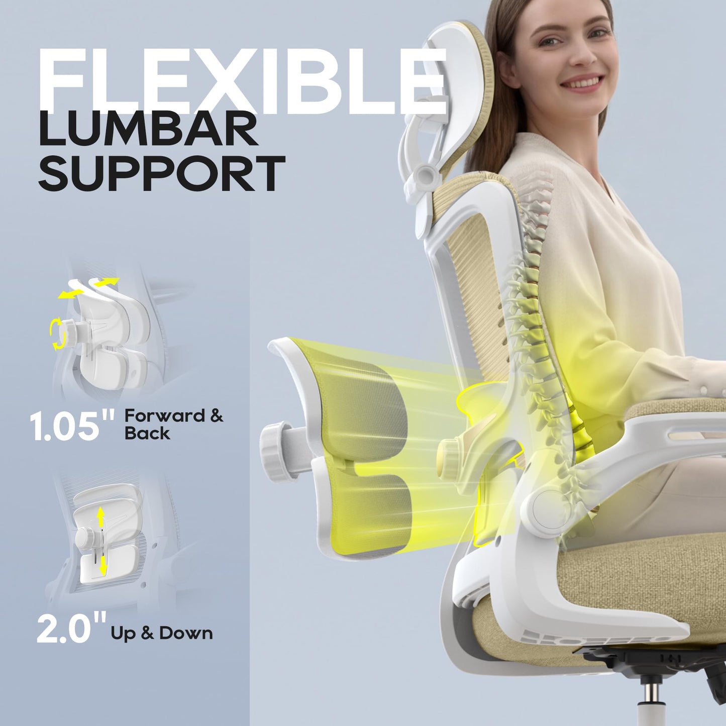 Ergonomic Office Chair, High Back Mesh Office Chair with Adjustable Lumbar Support, Flip-Up Armrests, Swivel Computer Desk Chair for Home Office