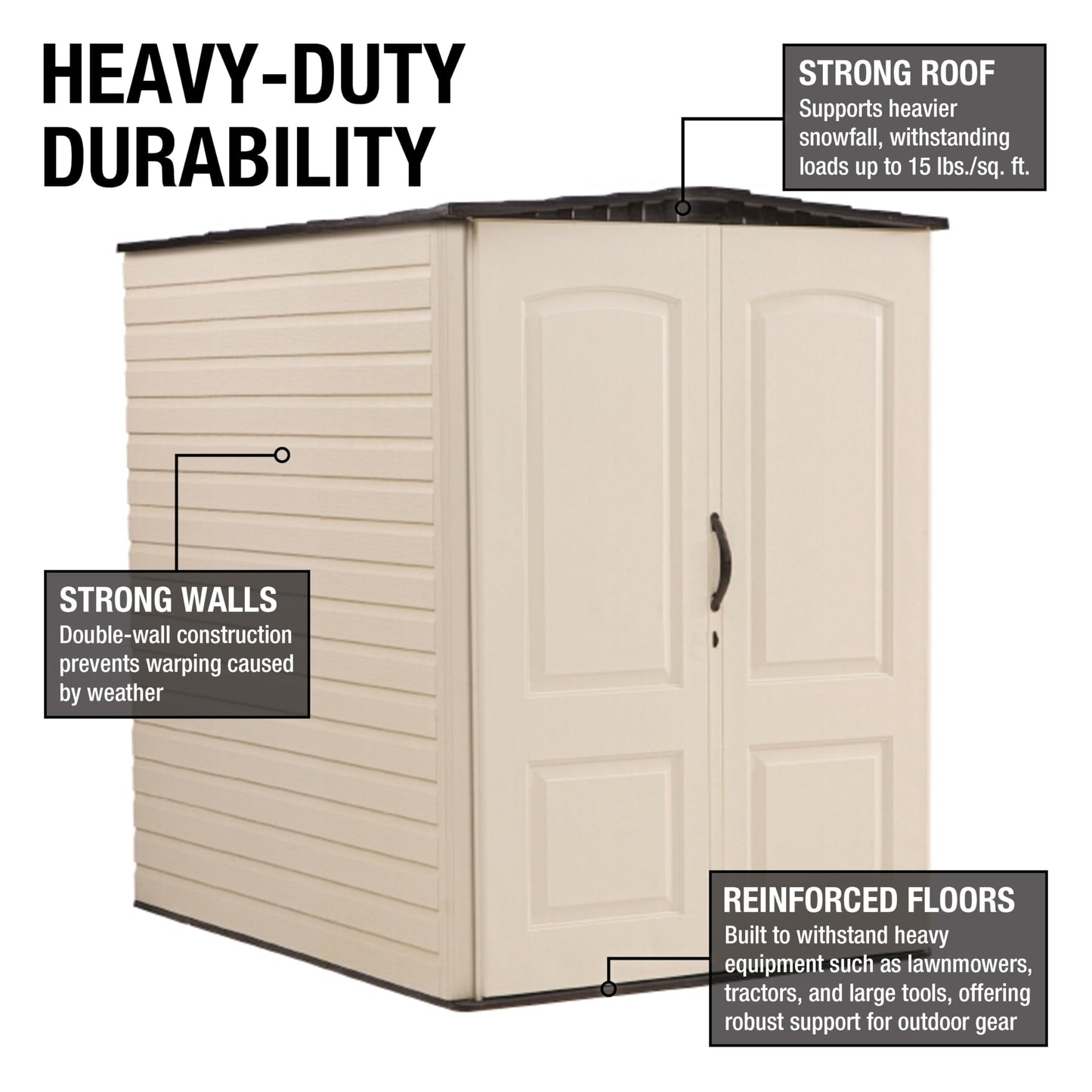 Rubbermaid Large Vertical Resin Outdoor Storage Shed With Floor (6.2 x 4.6 Ft), Weather Resistant, Beige/Brown, Organization for Home/Backyard/Garden Tools/Lawn Mower/Bike Storage/Pool Supplies