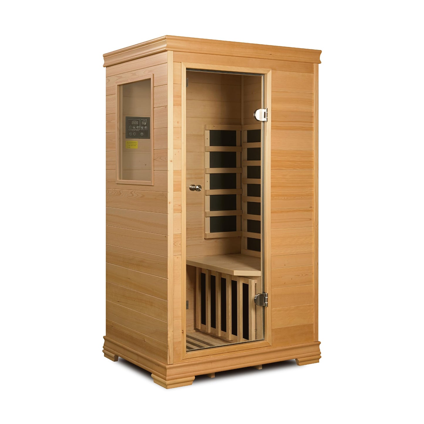 Royal Sauna Infrared Sauna 1 Person, Infrared Saunas for Home, 960W/120V Hemlock Wood Dry Sauna with Foot Warmer, Reading Light, 2 BT Speakers & LCD Control Panel, 61.34"x35.24"x27.56"