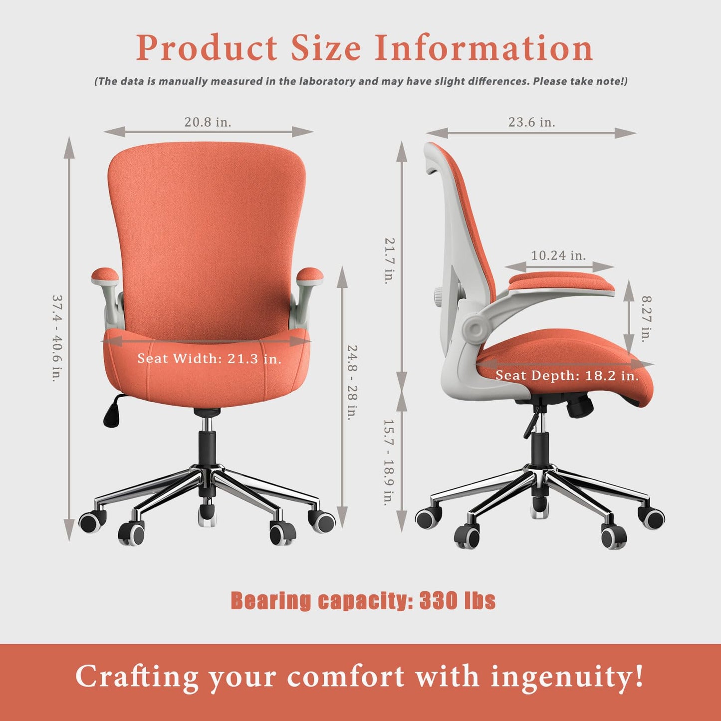 VOTRENIX Orange Ergonomic Office Desk Chair, Soft Fabric Thickened Curved seat Cushion with Adjustable Lumbar Support, Perfect Blend of Comfort and Good Looks, Ideal Chair for Home or Office, Orange