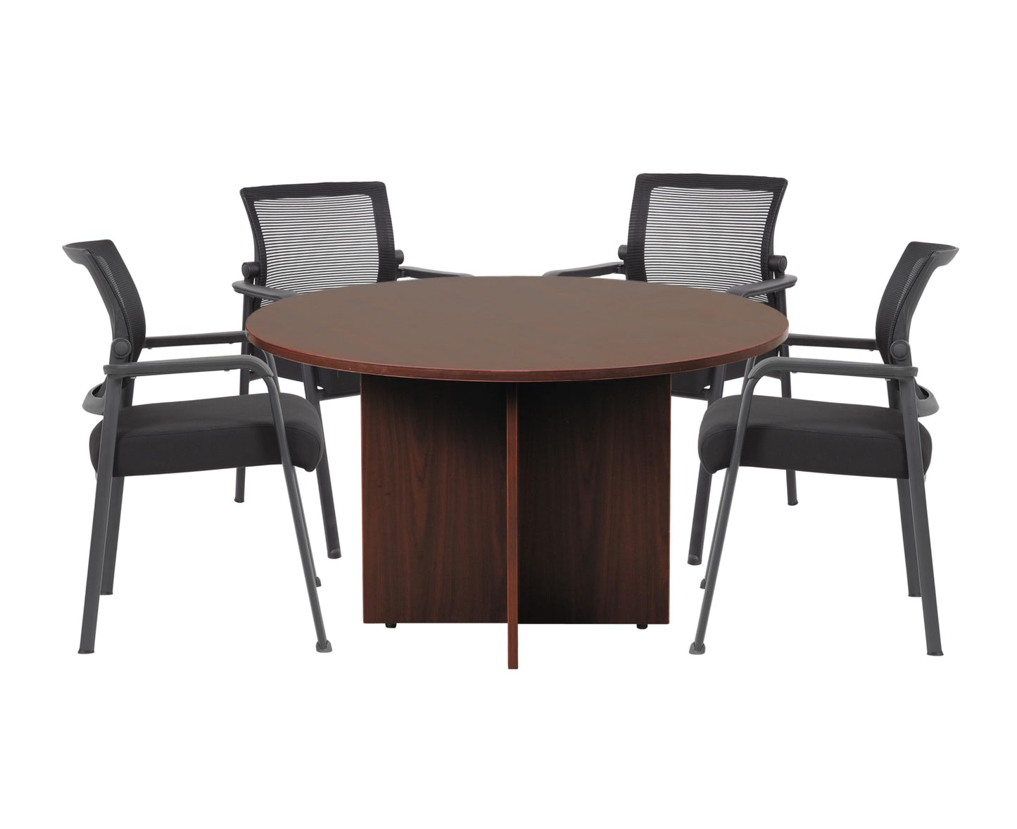 Boss Office Products 47" W Conference Table with 4 Mesh Guest Chairs, Mahogany