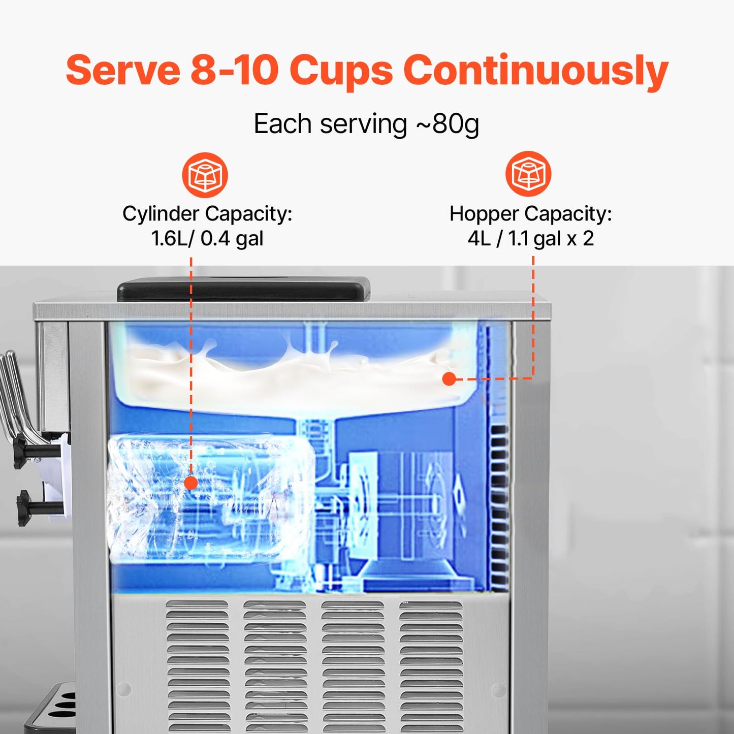 VEVOR Commercial Ice Cream Machine, 21 QT/H Soft Serve Ice Cream Maker with LCD Panel Auto Clean 3-Flavor Pre-cooling for Restaurant Snack Bar