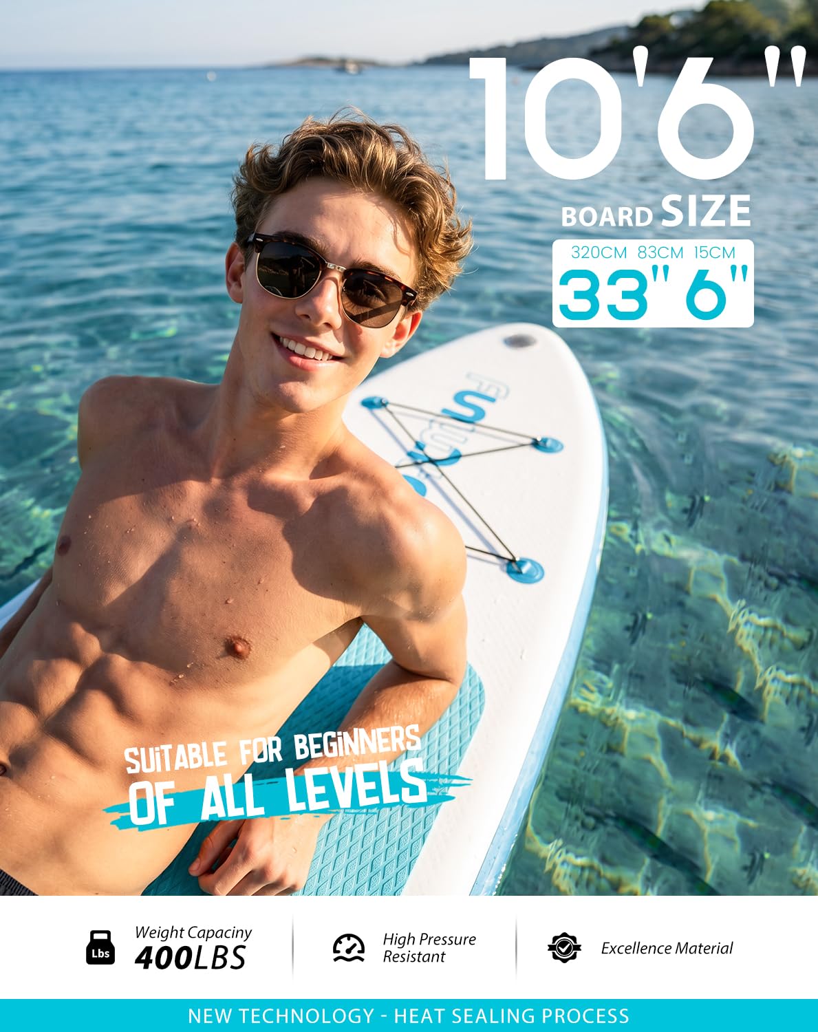 FunWater SUP Inflatable Stand Up Paddle Board 10'6×33"×6" Ultra-Light Inflatable Paddleboard with ISUP Accessories,Fins,Adjustable Paddle, Pump,Backpack, Leash