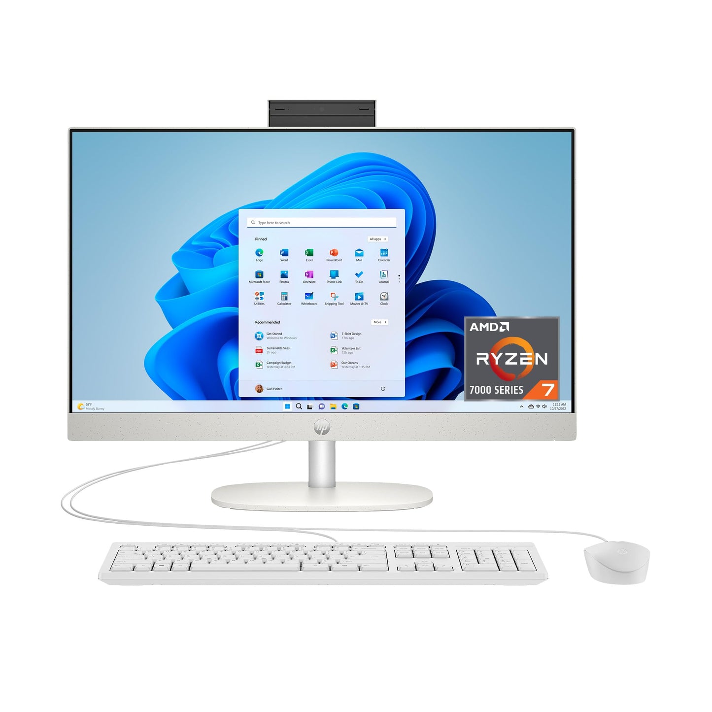 HP 24 inch All-in-One Desktop PC, FHD Display, AMD Ryzen 7 7730U, 16 GB RAM, 512 GB SSD, AMD Radeon Graphics, Windows 11 Home, 24-cr0032 (2024)