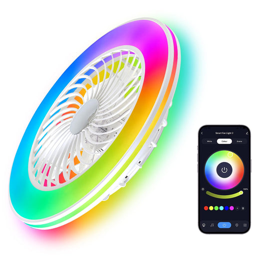BESTECCT Smart WiFi & Bluetooth RGB Ceiling Fan with Light, 20in Low Profile, Polycarbonate, White, Model CLF40-white0003