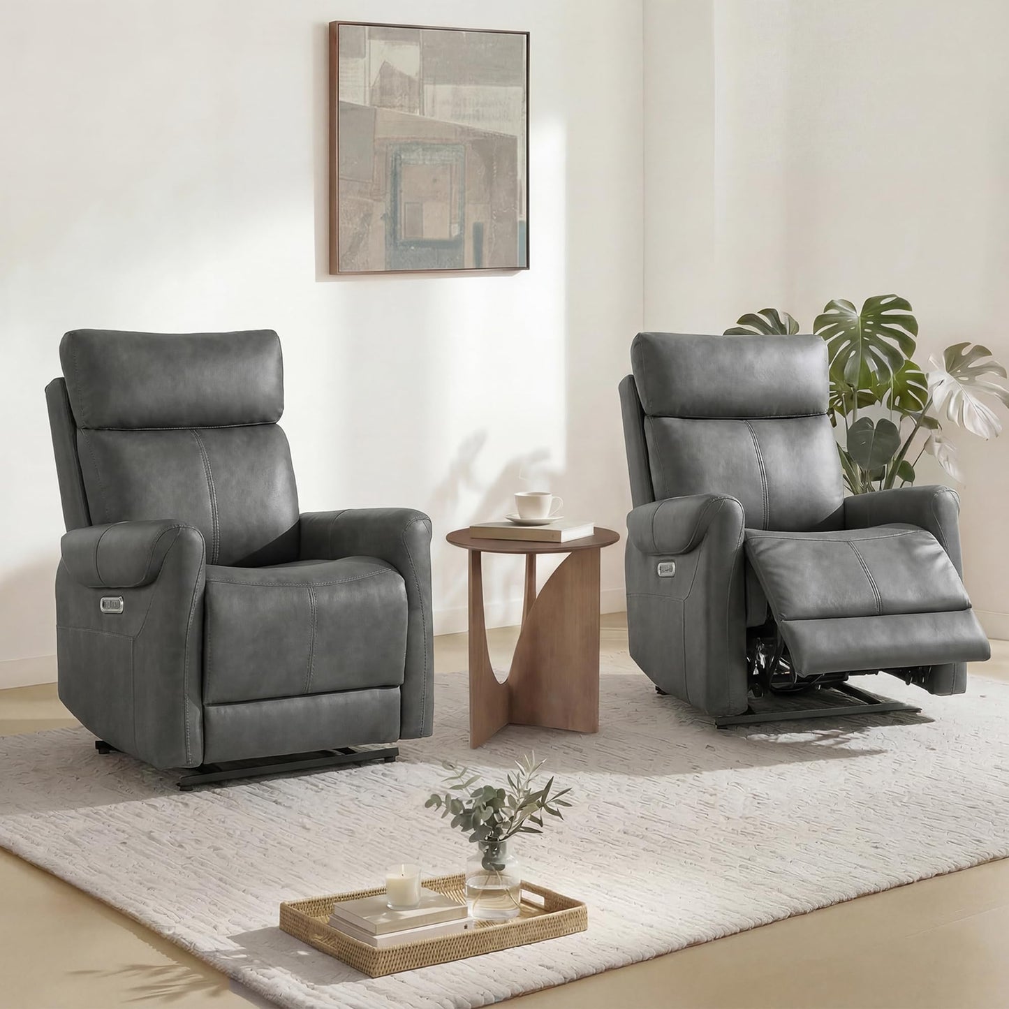 KISLOT Wall Hugger Recliner Chair for Adults, Faux Leather RV Recliner with USB Charging Ports Electric Power Reclining Sofa for Living Room Home Theater Seating Bedroom