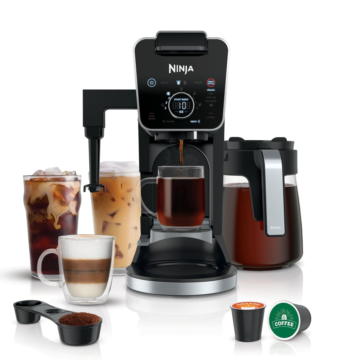 Ninja Specialty Drip Coffee Maker | DualBrew™ Pro Specialty Coffee Machine w/ Frother, Paper Filter | Brew with Pods & Grounds, K Cups Compatible | 4 Brew Styles, 13 Cup to Pot Sizes | Black, CFP301