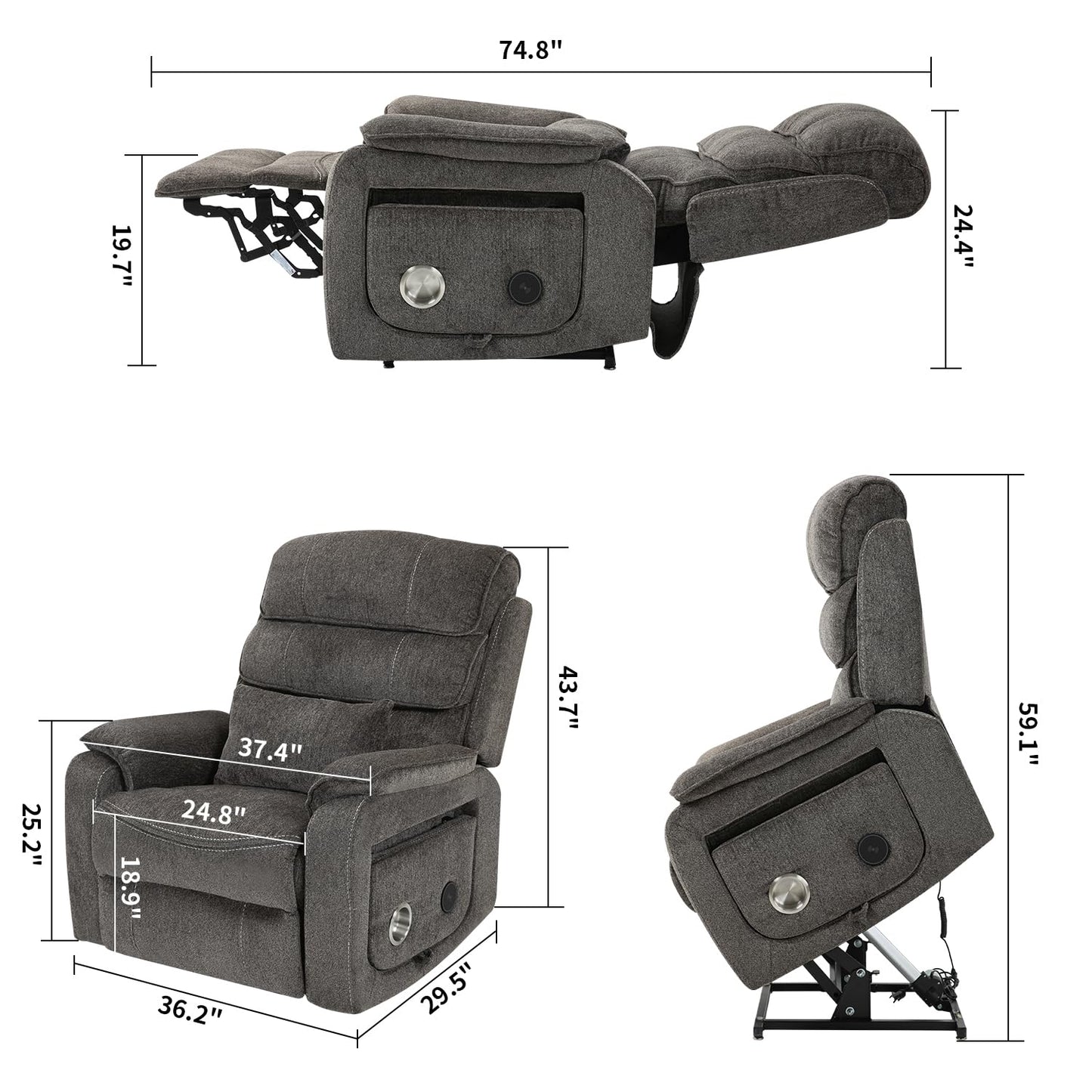 GDFStudio Oversized Power Lift Recliner Chair with Heat Massage Wireless Charging 180 Degree Lay Flat Electric Reclining Sofa with Cup Holder and Dual Remote Control, Light Brown