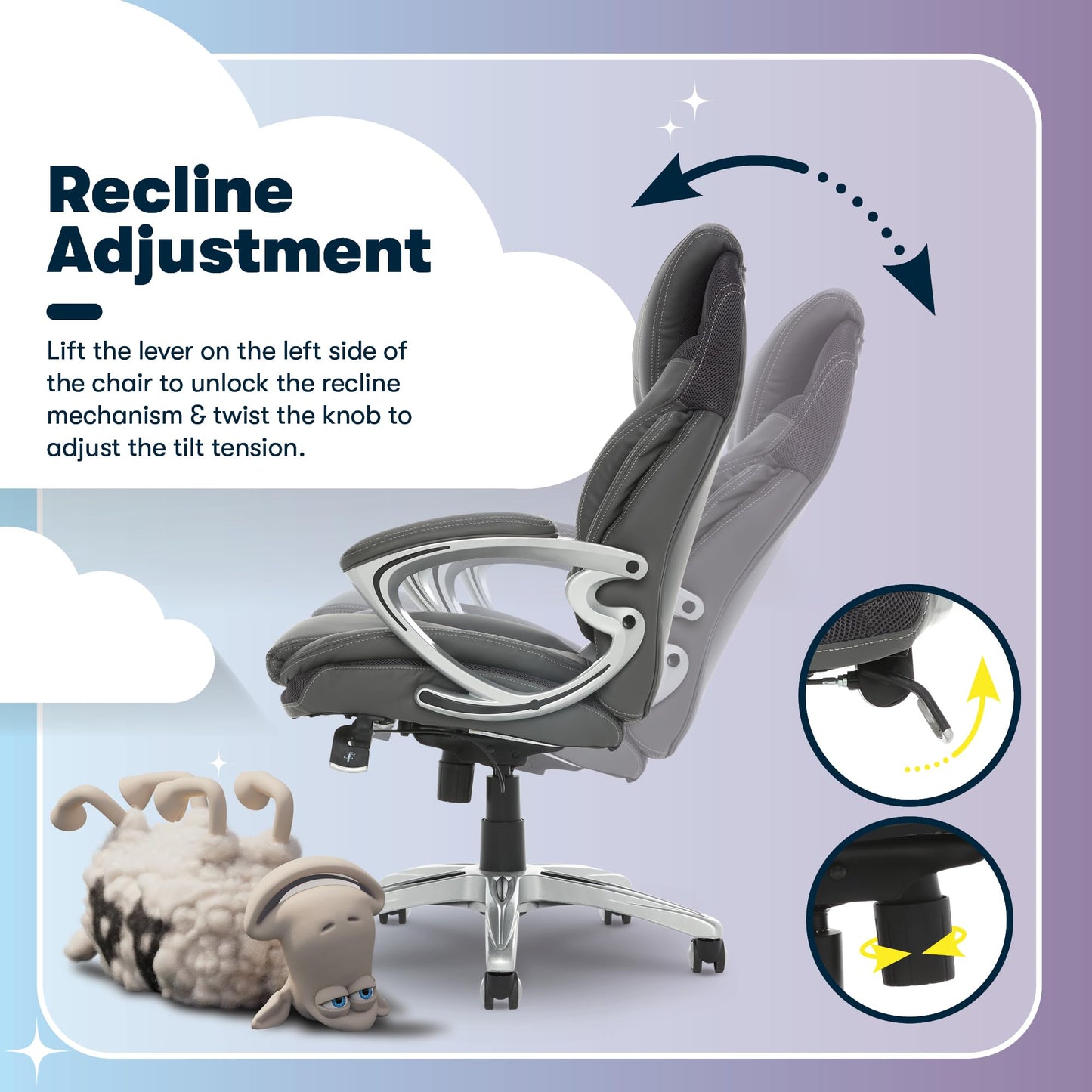 Serta Bryce Executive Office Chair - Ergonomic Computer Desk Chair with Patented AIR Lumbar Technology - Adjustable Height - Memory Foam Body Pillows - 360° Swivel Rolling Base - Bonded Leather - Gray