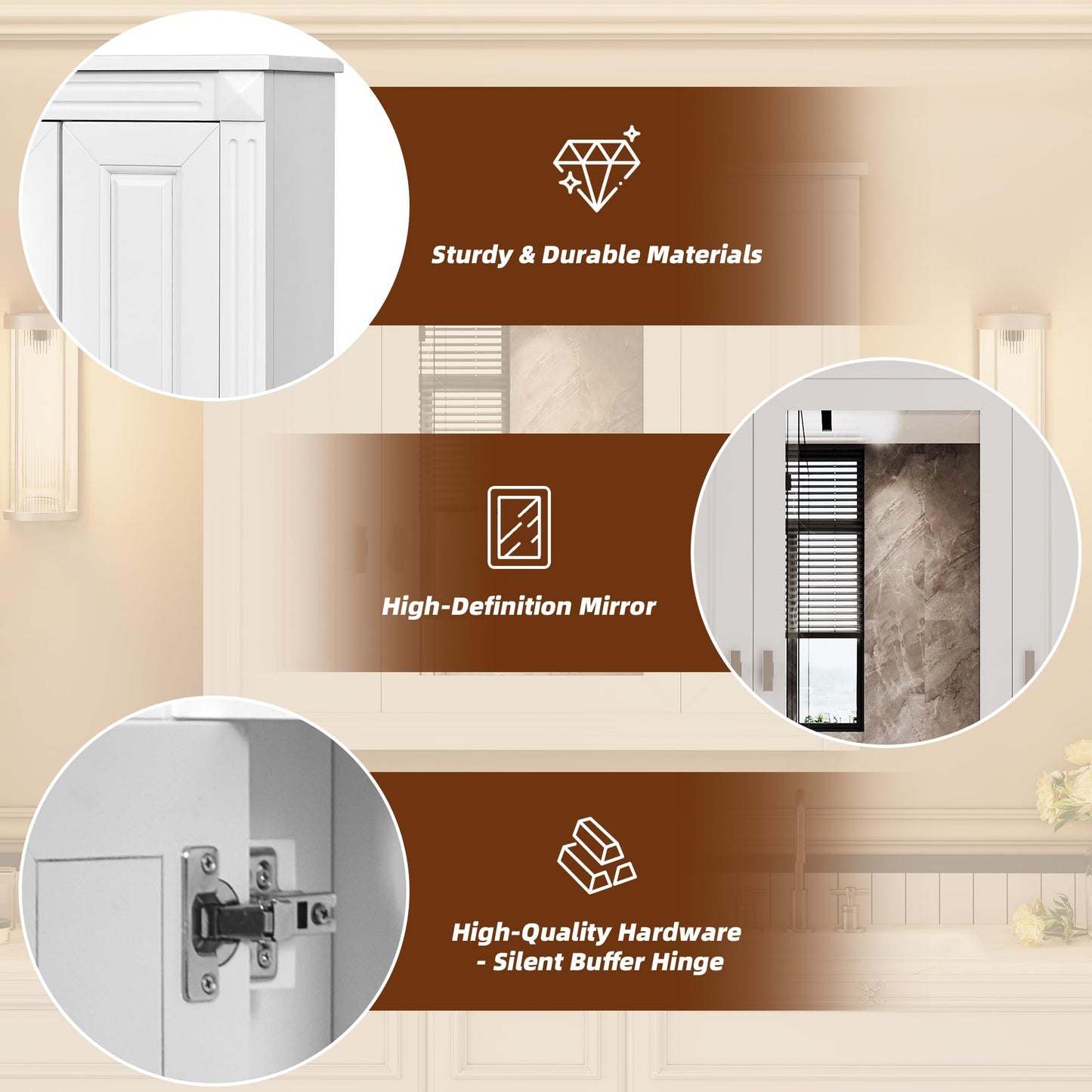 Merax Wall Mounted Bathroom Medicine Cabinet with Mirror, Bathroom Wall Cabinet with Doors and Shelves, 35" x 29" Mirrored Door Over Toilet Storage Cabinet, White