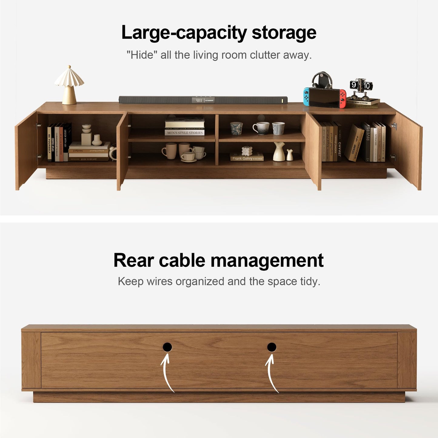 NessCarsti 86.61" Mid-Century Modern TV Stand for TVs up to 85", Sturdy Living Room Furniture Media Console with Large Storage Space, Entertainment Center for Living Room and Bedroom, Walnut
