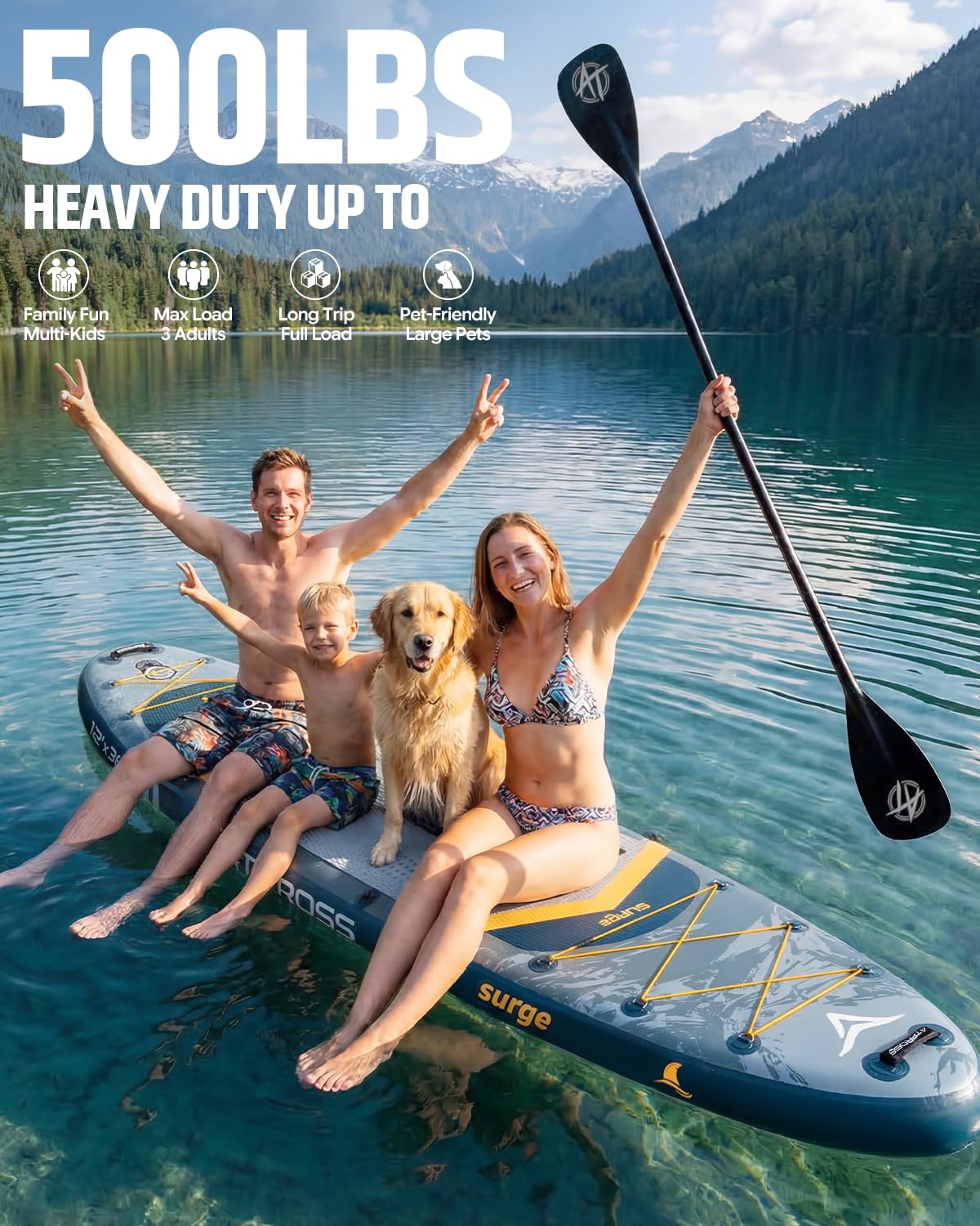 12'x36 Inflatable Paddle Board, 500lbs Extra Wide Stand Up Paddleboard for Adults with Blow Up Kayak Non-Slip Stable Deck Boat, Premium SUP Accessories Kit & Backpack, Tailored 5 Fins