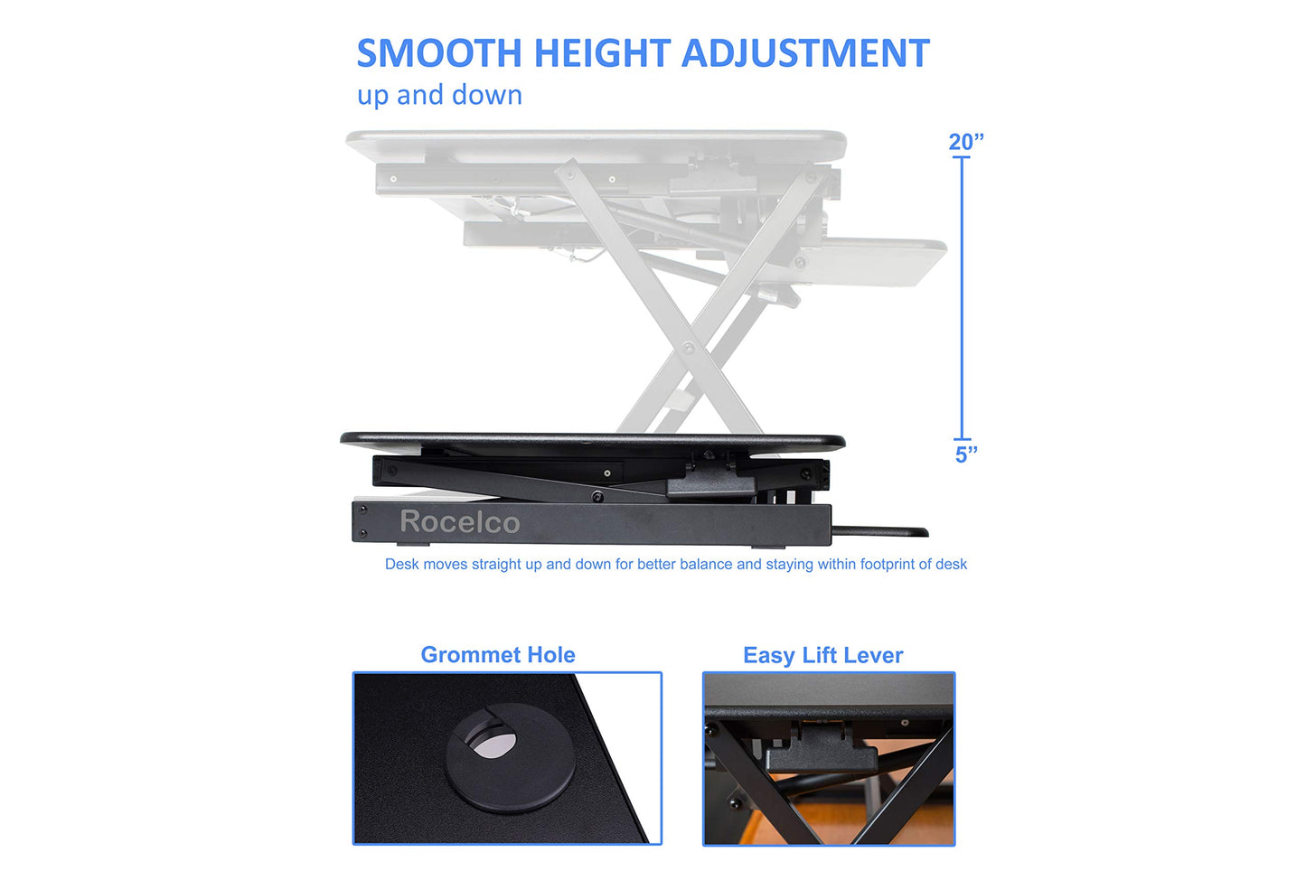 Rocelco 40" Large Height Adjustable Standing Desk Converter with Dual Monitor Stand BUNDLE - Quick Sit Stand Up Computer Workstation Riser - Retractable Keyboard Tray - Black (R DADRB-40-DMS)