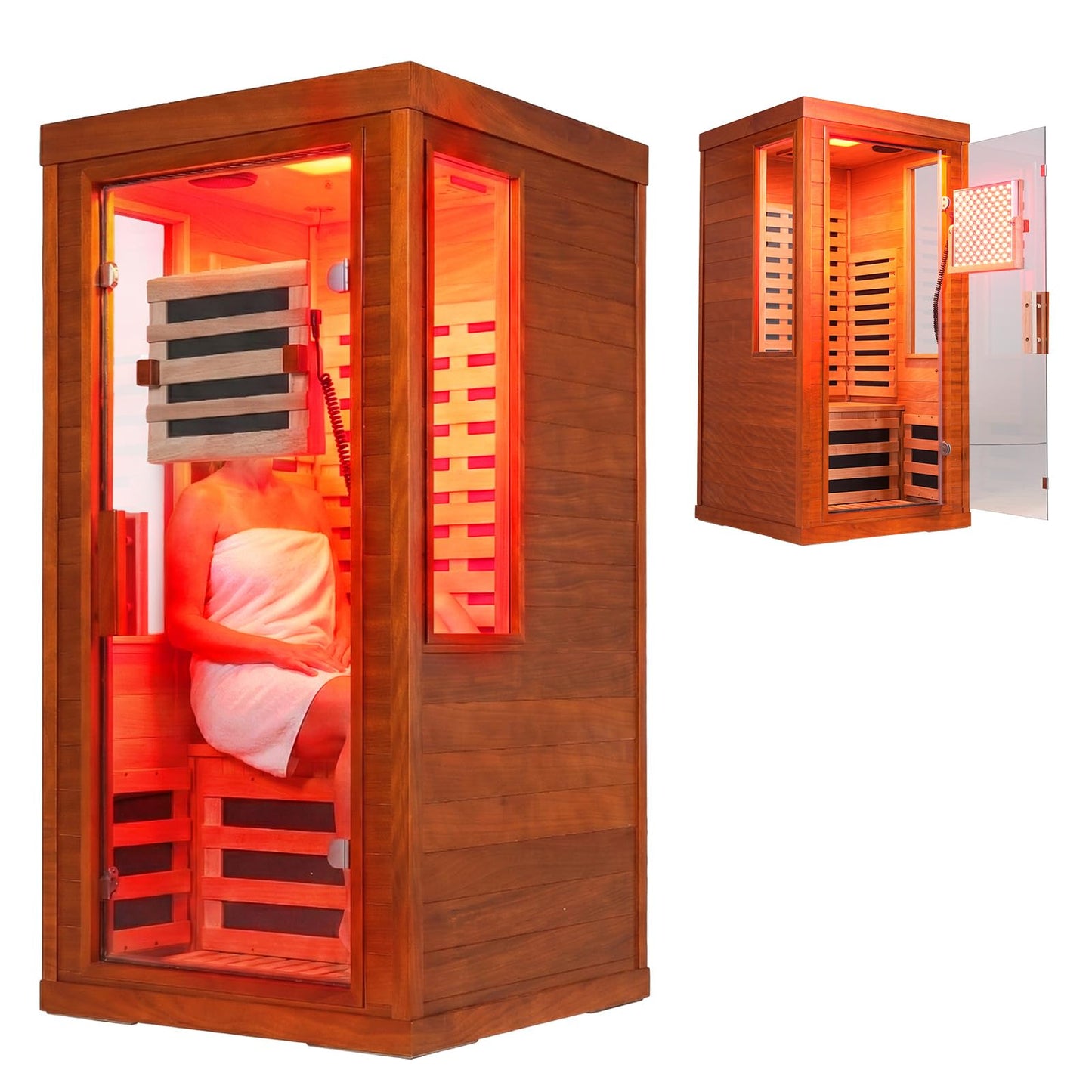 CedarLuma Full Spectrum Infrared Sauna with FDA-Certified 660nm & 850nm Red Light Therapy, Low EMF Carbon Fiber Heating Panels, Fast Heat-Up Canadian Hemlock 1-Person Indoor Sauna for Home, 1170W 110V