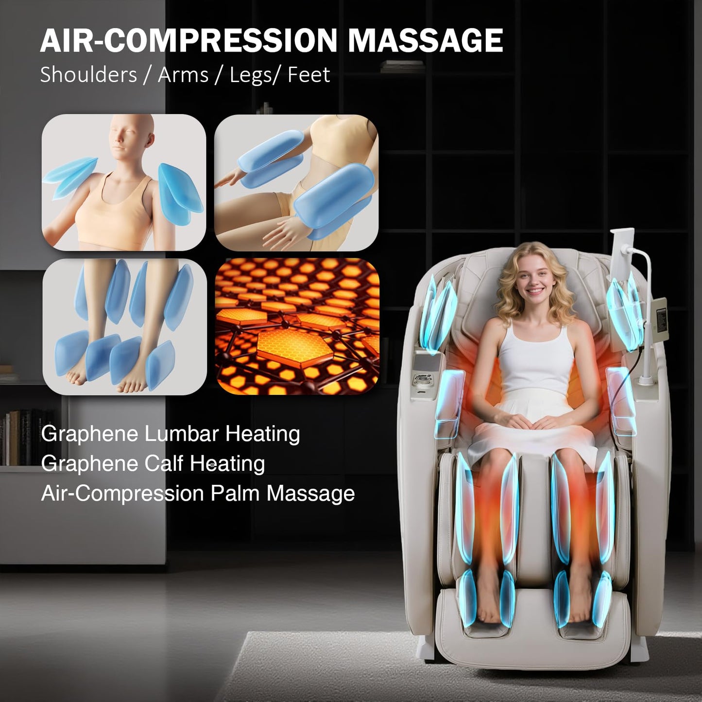 4D Massage Chair Full Body Zero Gravity Heated Recliner with Body Scan, 55" SL-Track & Stretch, 40 Airbags - Shiatsu, Knead, Foot Rollers, Voice & APP Control, 15 Auto Modes & 9 Techniques (Beige)