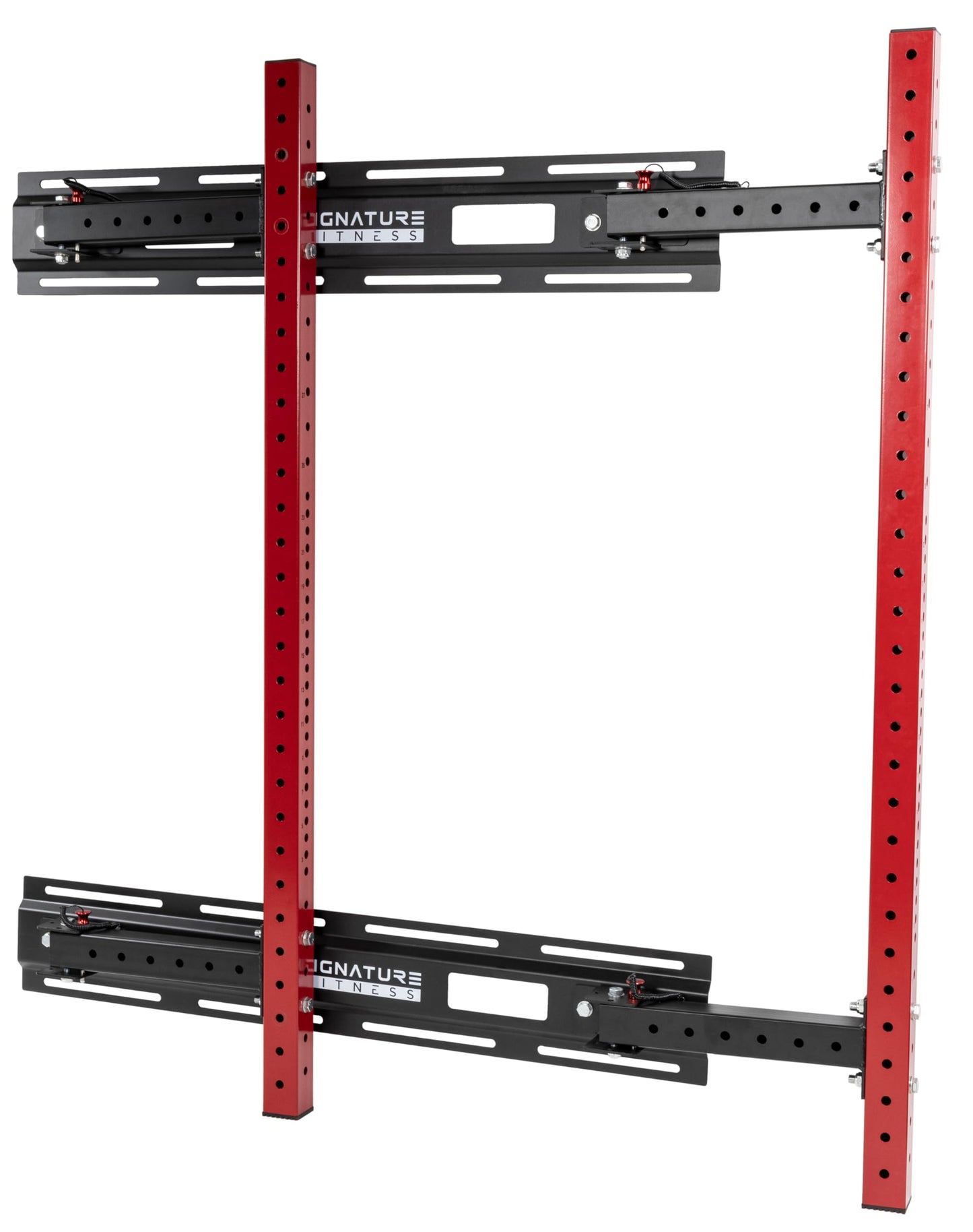 Signature Fitness Fitvids 3” x 3” Wall Mounted Fold-in Power Cage Squat Rack with Adjustable Pull Up Bar and J Hooks - Space-Saving Home Gym – Sports Training – Wall Mount Rack – Black