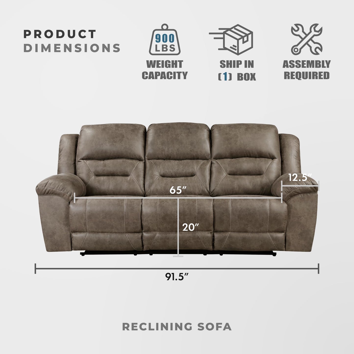 Lexicon Manual Double Reclining Sofa, Wall Hugger Polished Microfiber Manual Recliner Sofa, for Living Room, Required Assembly, Brown