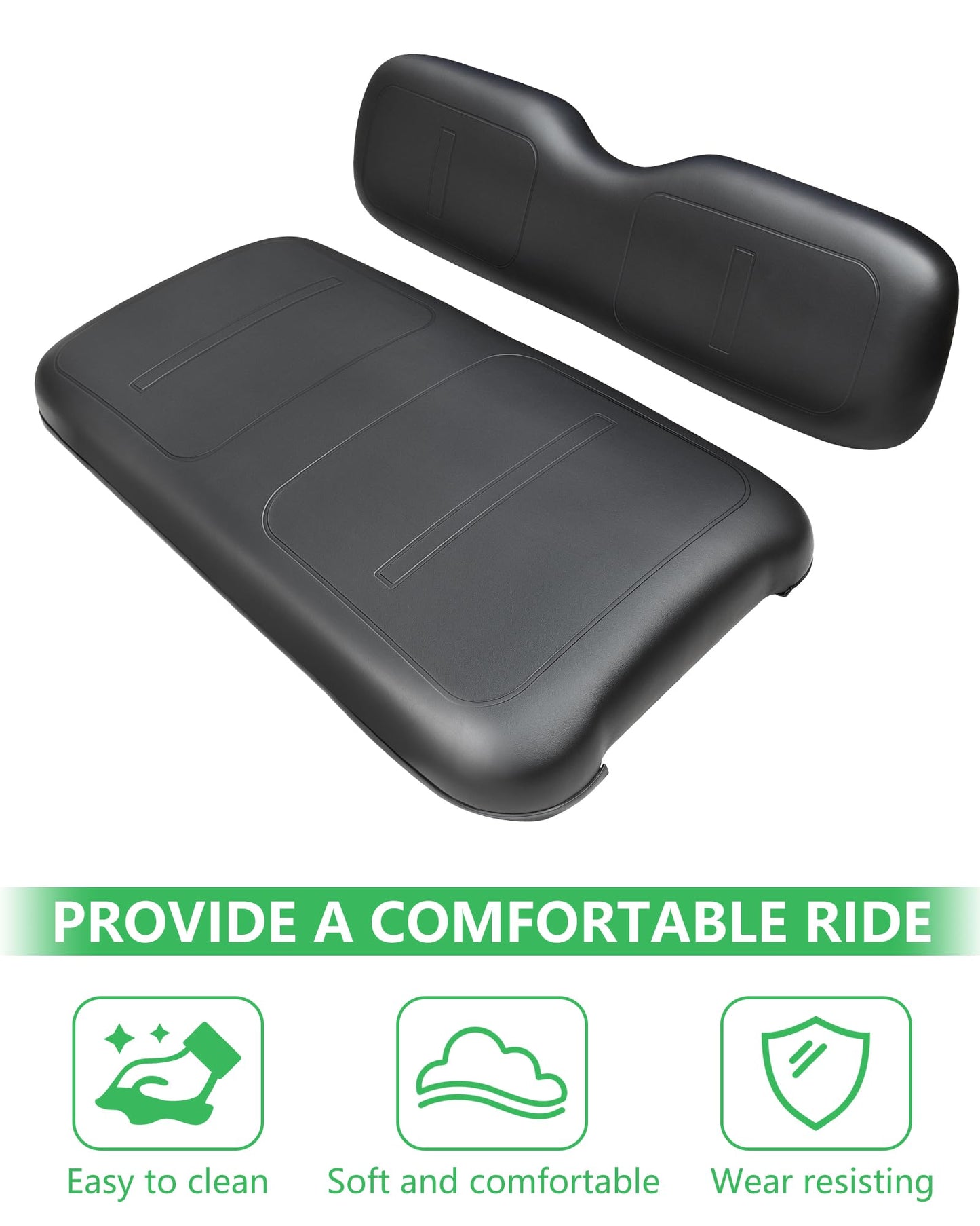 HEOHOU Golf Cart Front Seat Replacement Cushion Assembly Kit for EZGO TXT Medalist 1994-2013 Models,Golf Cart Front Seat Back and Seat Bottom Cushion,Black
