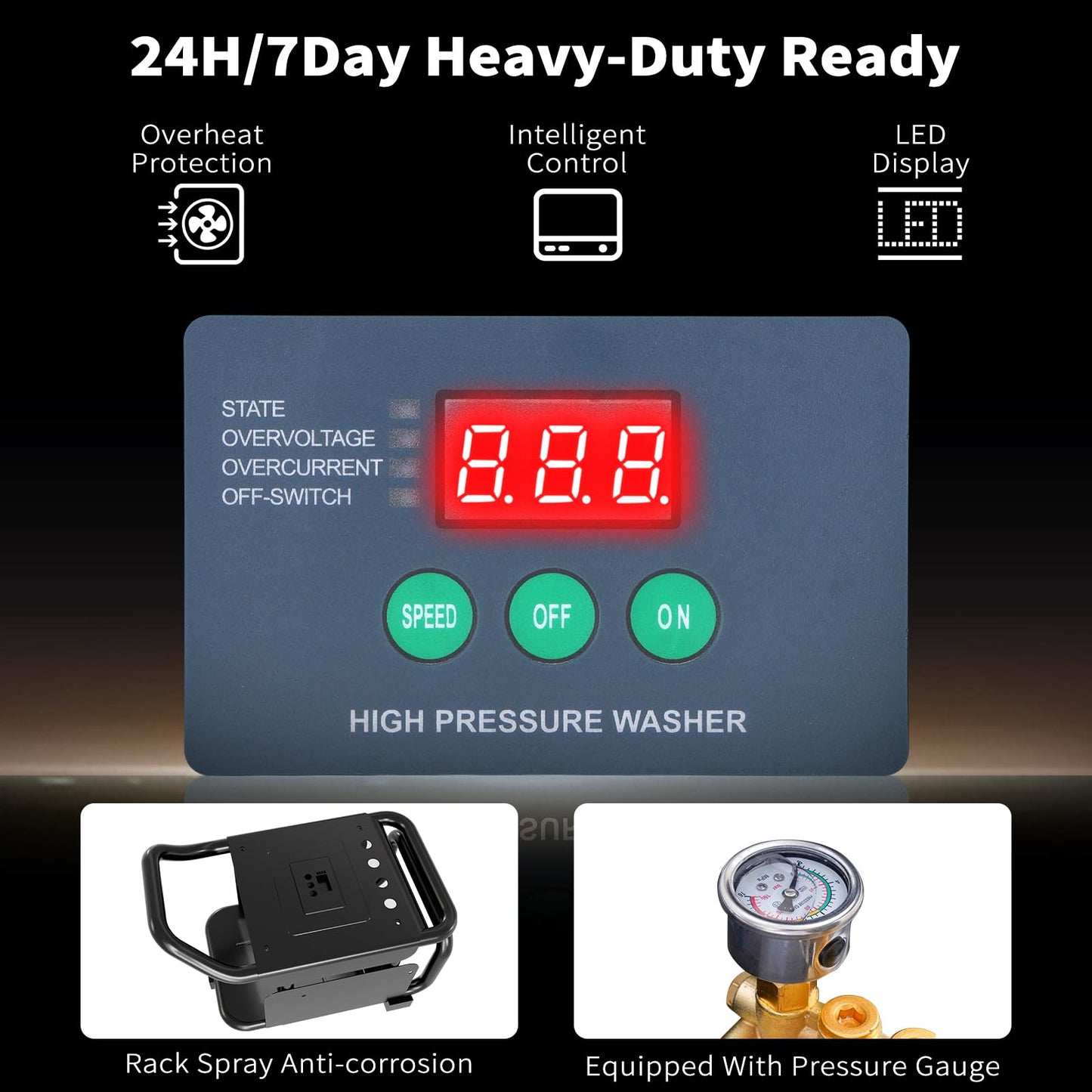 2025 Upgraded 100bar 2.3GPM Commercial Electric Pressure Washer–PM Inverter 3HP Motor,Horizontal Triplex Pump,Power Washer with 65dB Quiet,with 7 Nozzles (0°/15°/25°/40°/Soap/Turbo) for Cars/Driveway