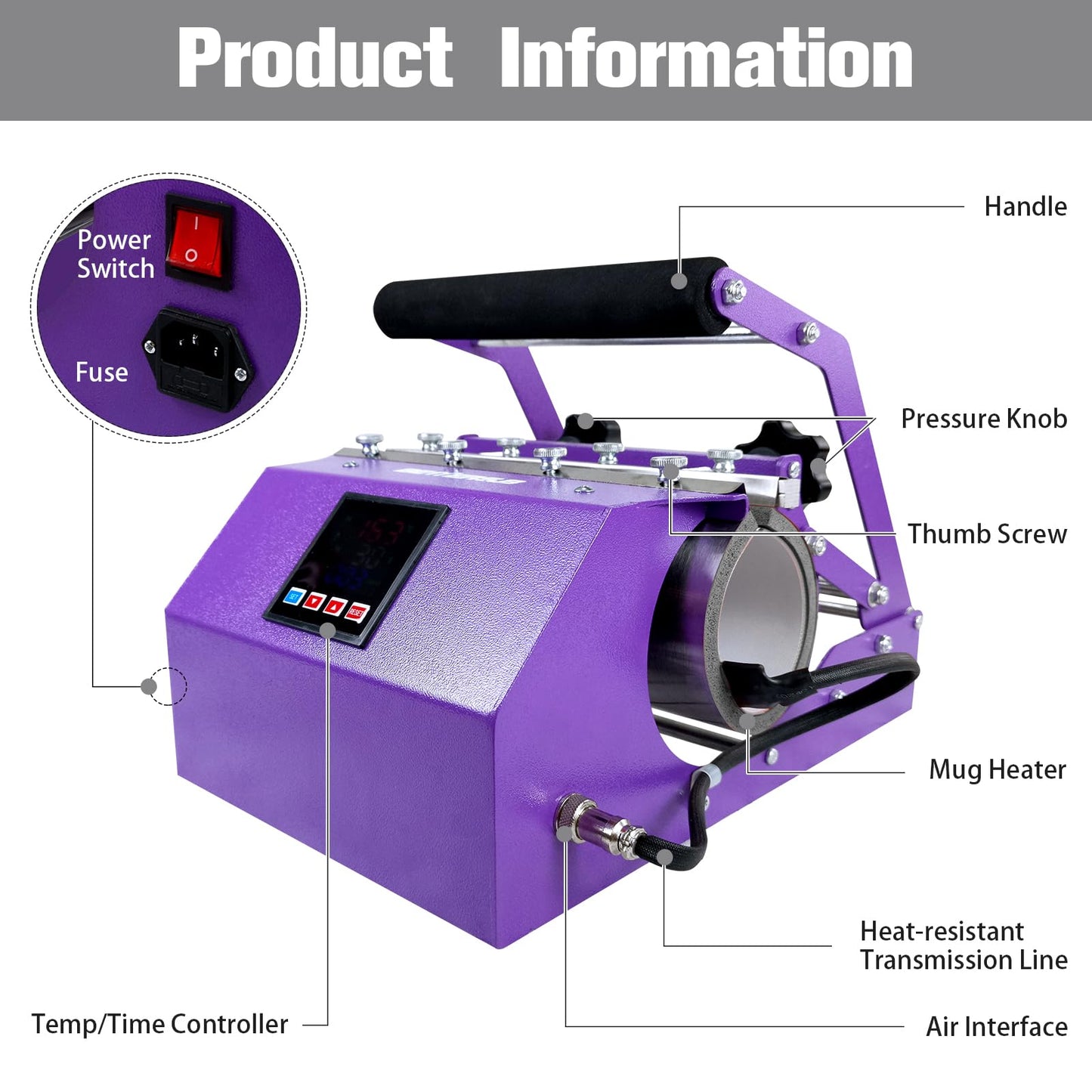 BetterSub 3in1 Tumbler Mug Heat Press Machine 30 OZ 20 OZ 16 OZ Sublimation Straight Skinny Tumbler Mug 3 OZ 1.5 OZ Shot Glass,11 OZ 15 OZ 16 OZ Sublimation Mug Heat Transfer (3in1 Purple)