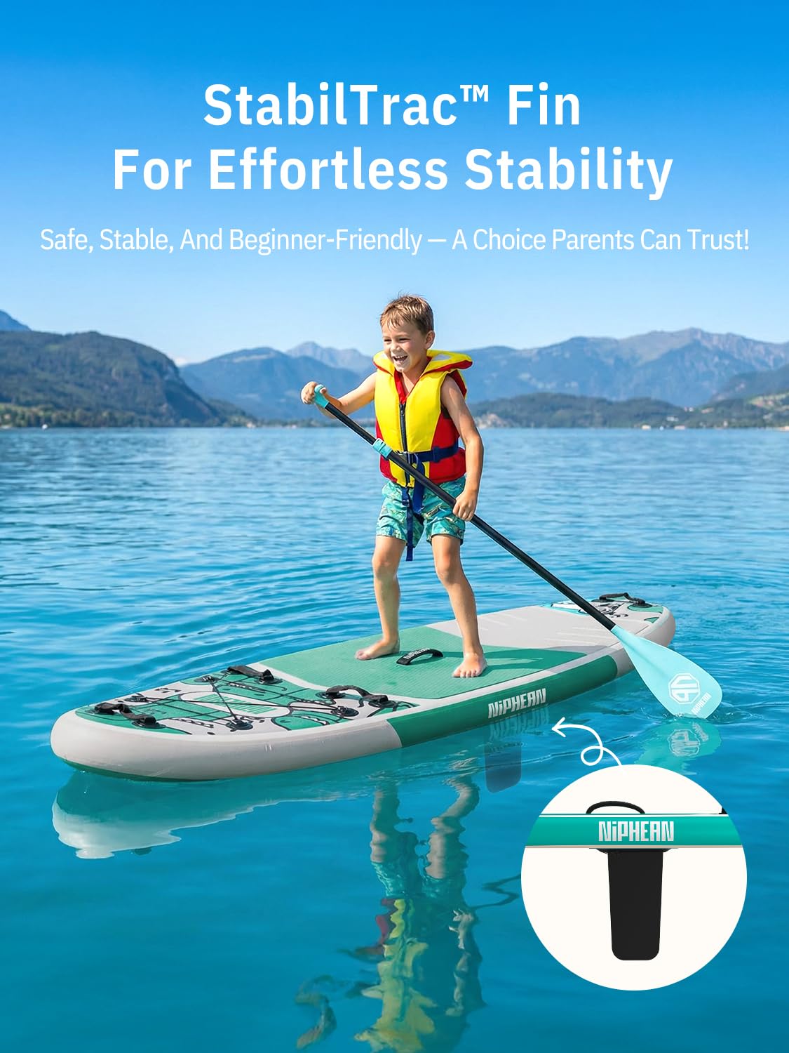 Niphean Inflatable Stand Up Paddle Board with Stabiltrac Fin Design and SUP Accessories, Anti-Slip EVA Deck, 10’6’’ Inflatable Paddle Boards for Adults & Youth of All Skill Levels